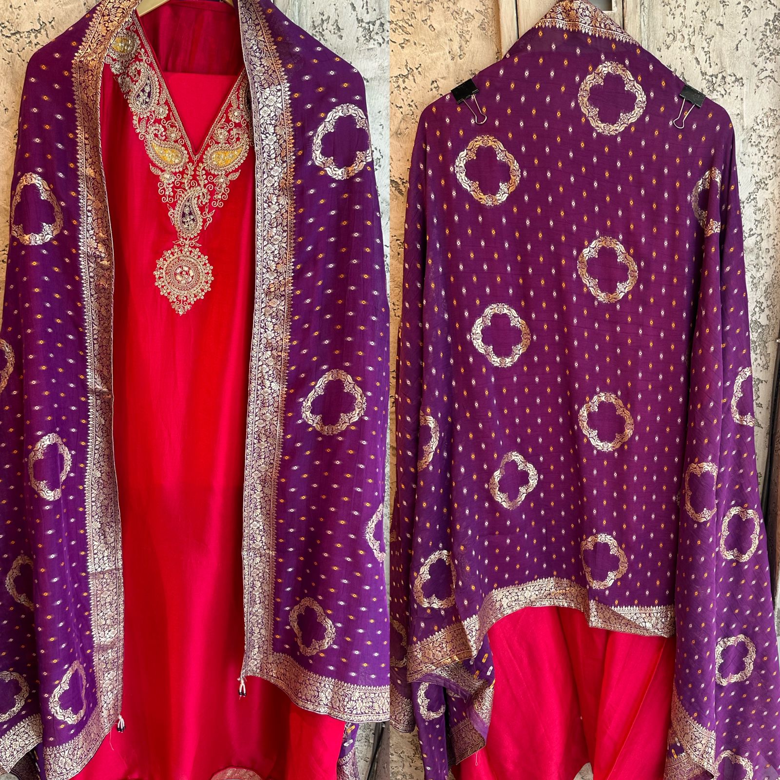 Pure russian silk unstitched shirt with beautiful embroidery on neck