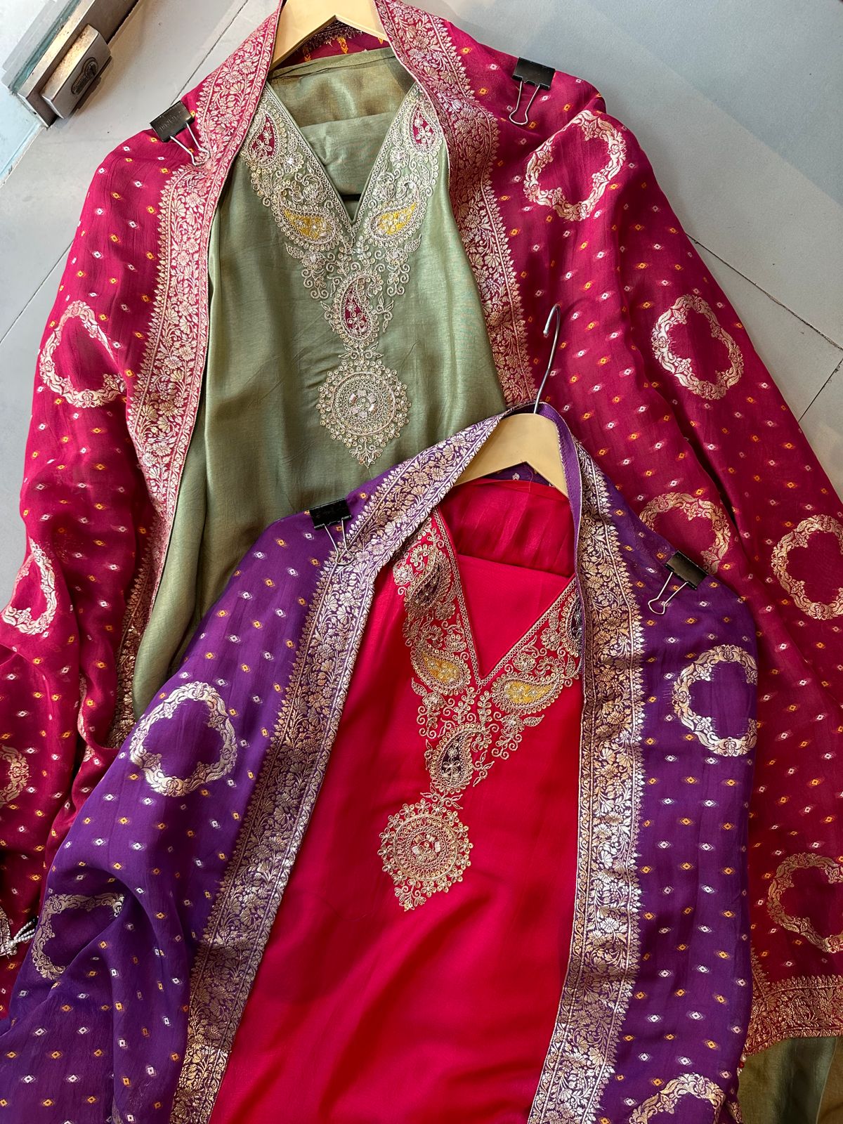 Pure russian silk unstitched shirt with beautiful embroidery on neck