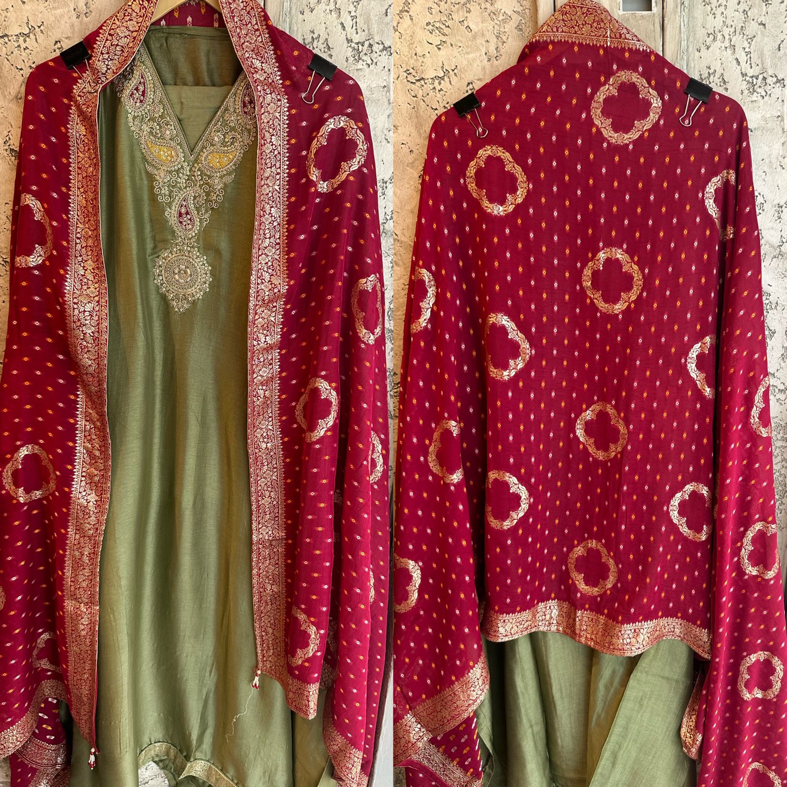 Pure russian silk unstitched shirt with beautiful embroidery on neck