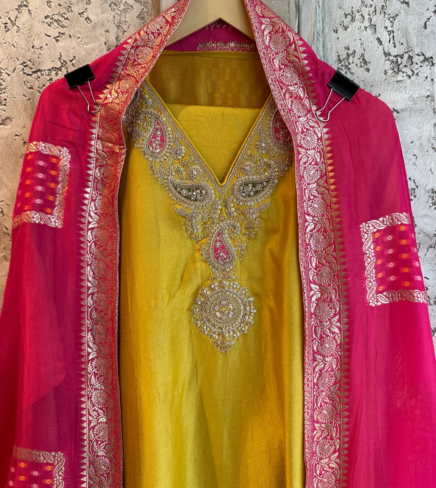 Pure russian silk unstitched shirt with beautiful embroidery on neck