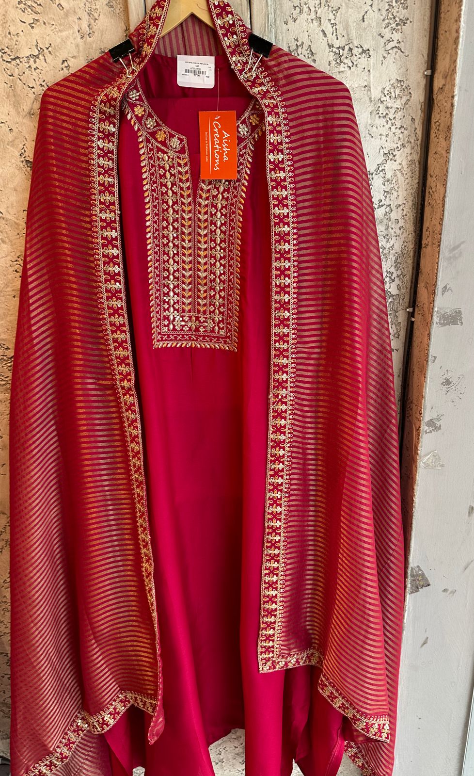 Pure Russian silk shirt (Unstitched) full size shirt with beautiful Neck embroidery Rest the shirt is plain