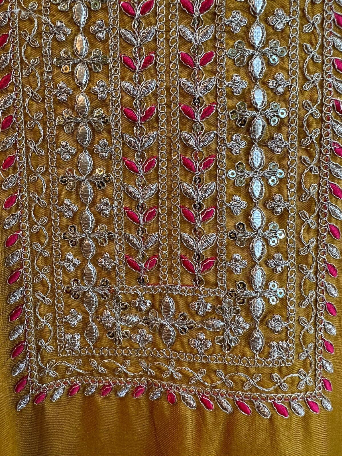 Pure Russian silk shirt (Unstitched) full size shirt with beautiful Neck embroidery