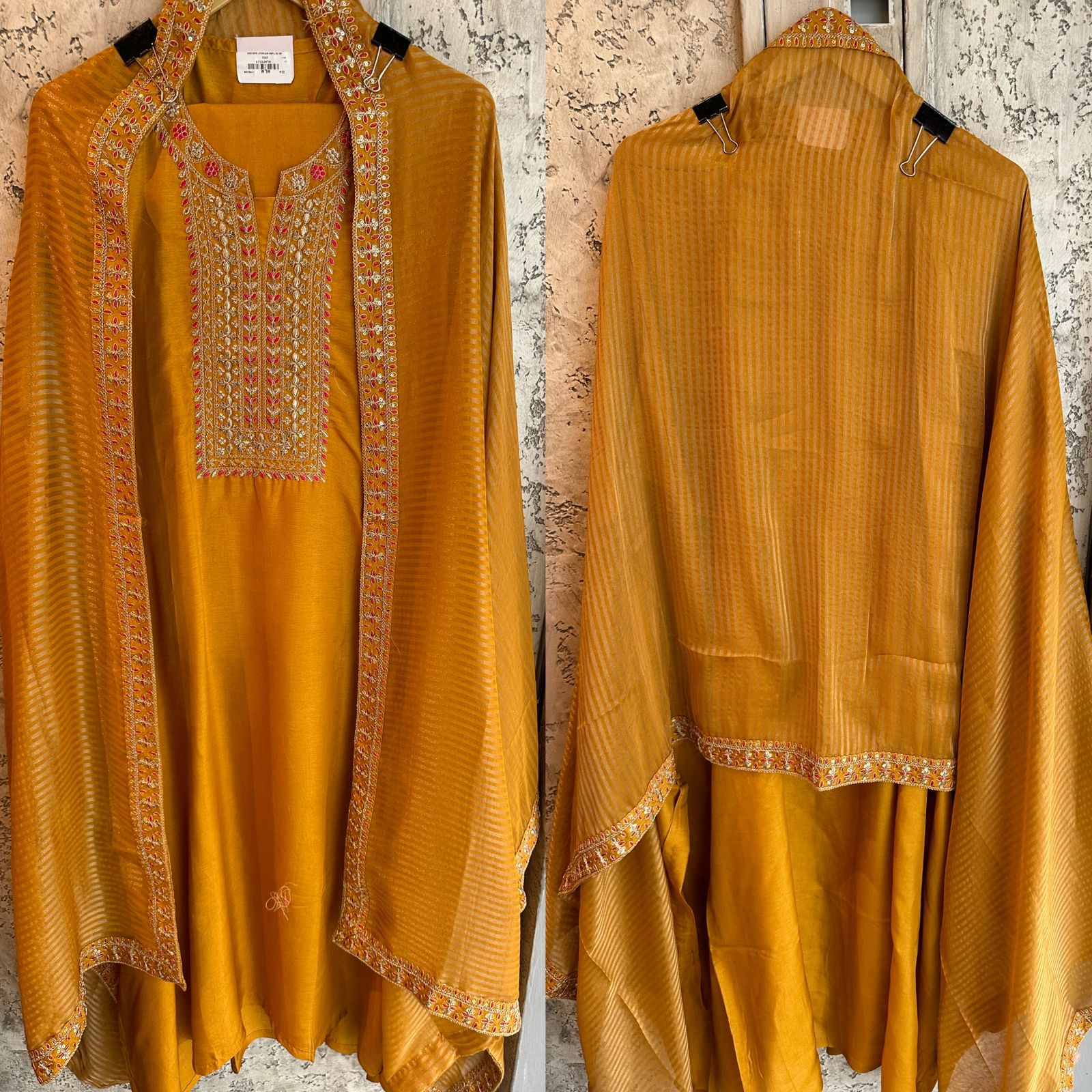 Pure Russian silk shirt (Unstitched) full size shirt with beautiful Neck embroidery