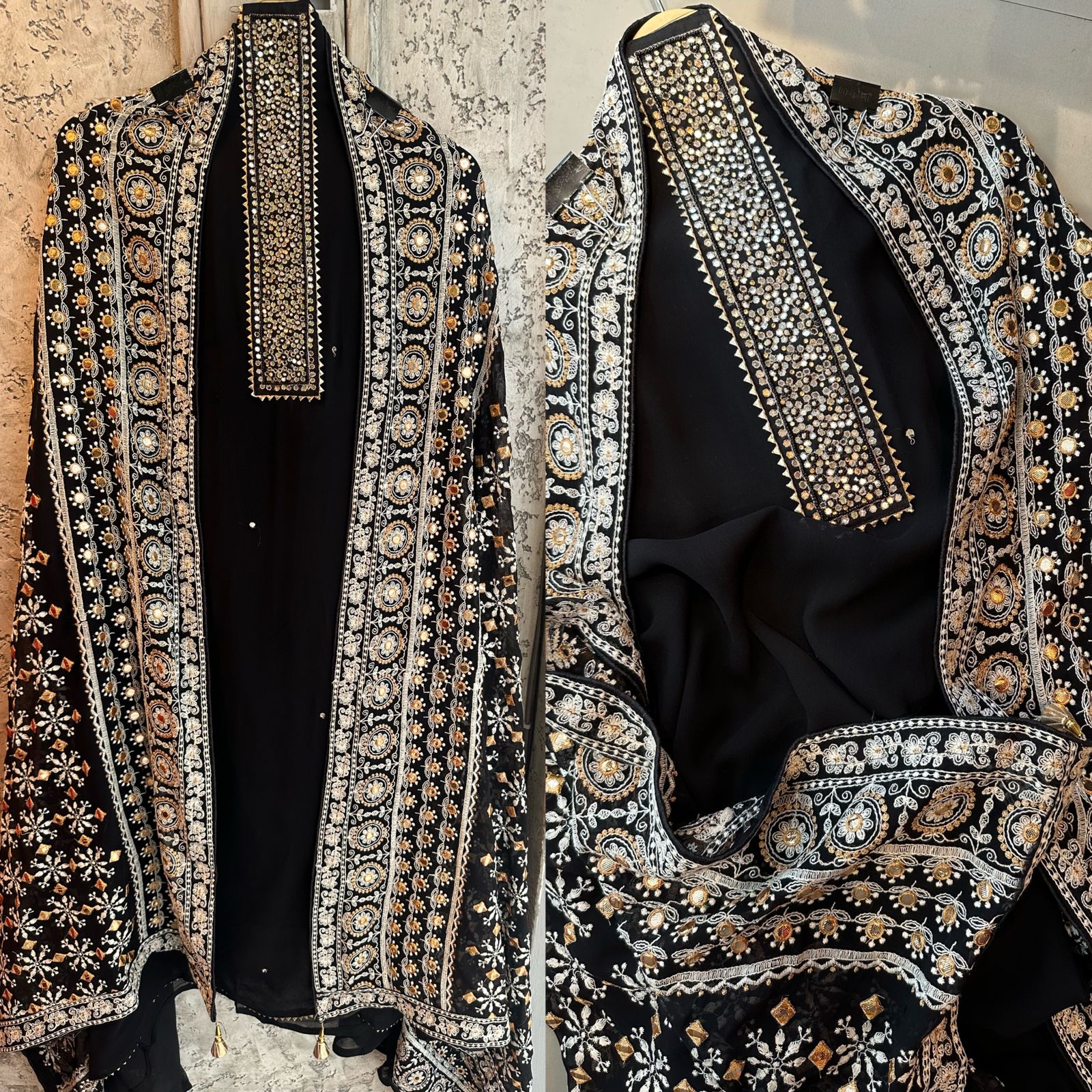 Pure Georgette unstitched Shirt with beautiful handwork neck patti