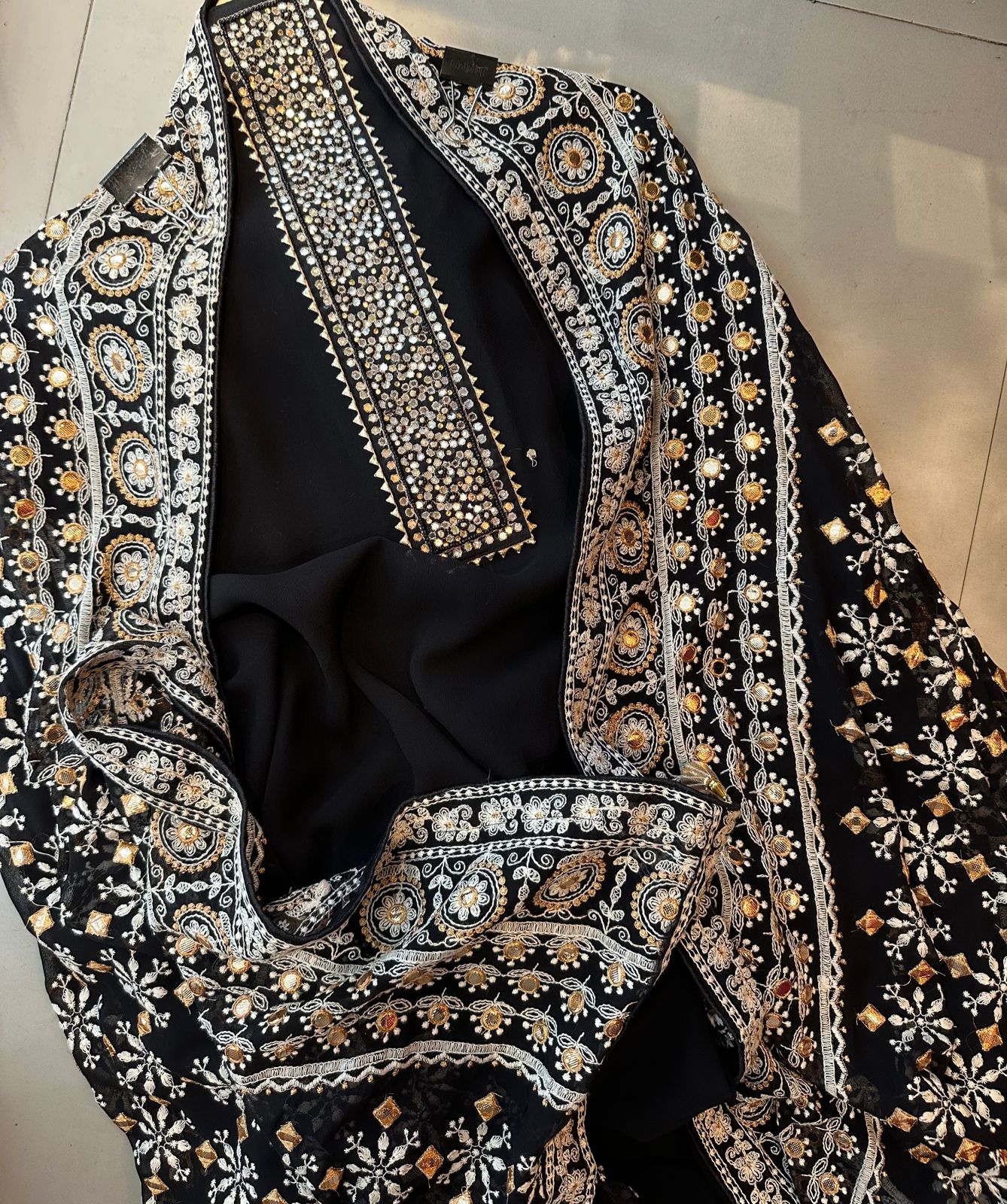 Pure Georgette unstitched Shirt with beautiful handwork neck patti