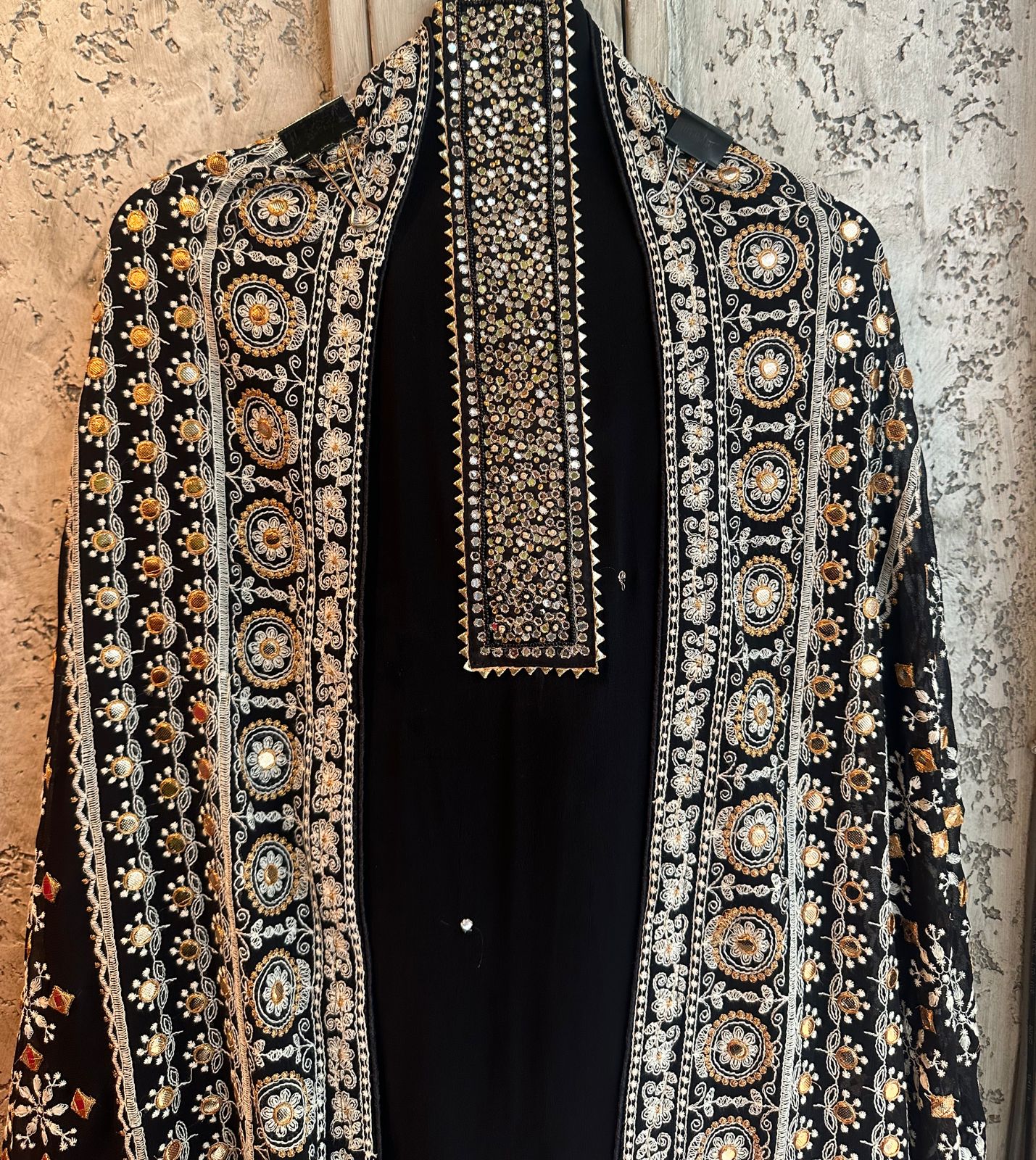 Pure Georgette unstitched Shirt with beautiful handwork neck patti