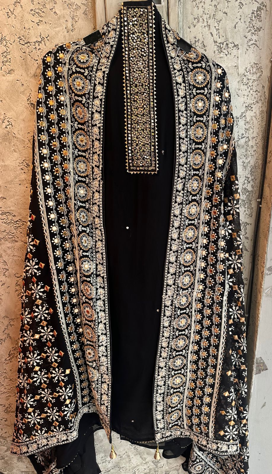 Pure Georgette unstitched Shirt with beautiful handwork neck patti