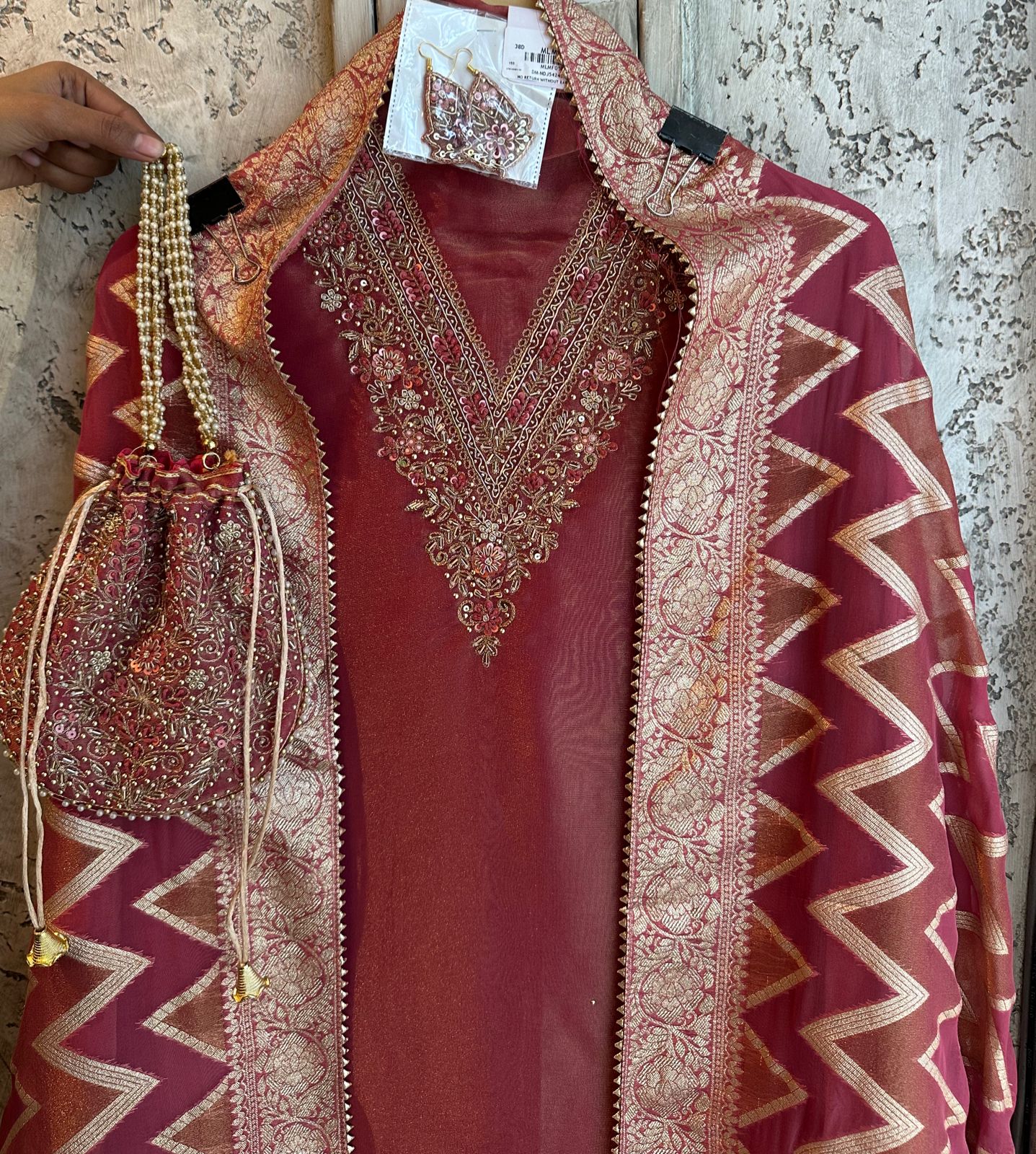 Pure shimmery Jacquard unstitched full size kurta with very gorgeous neckline