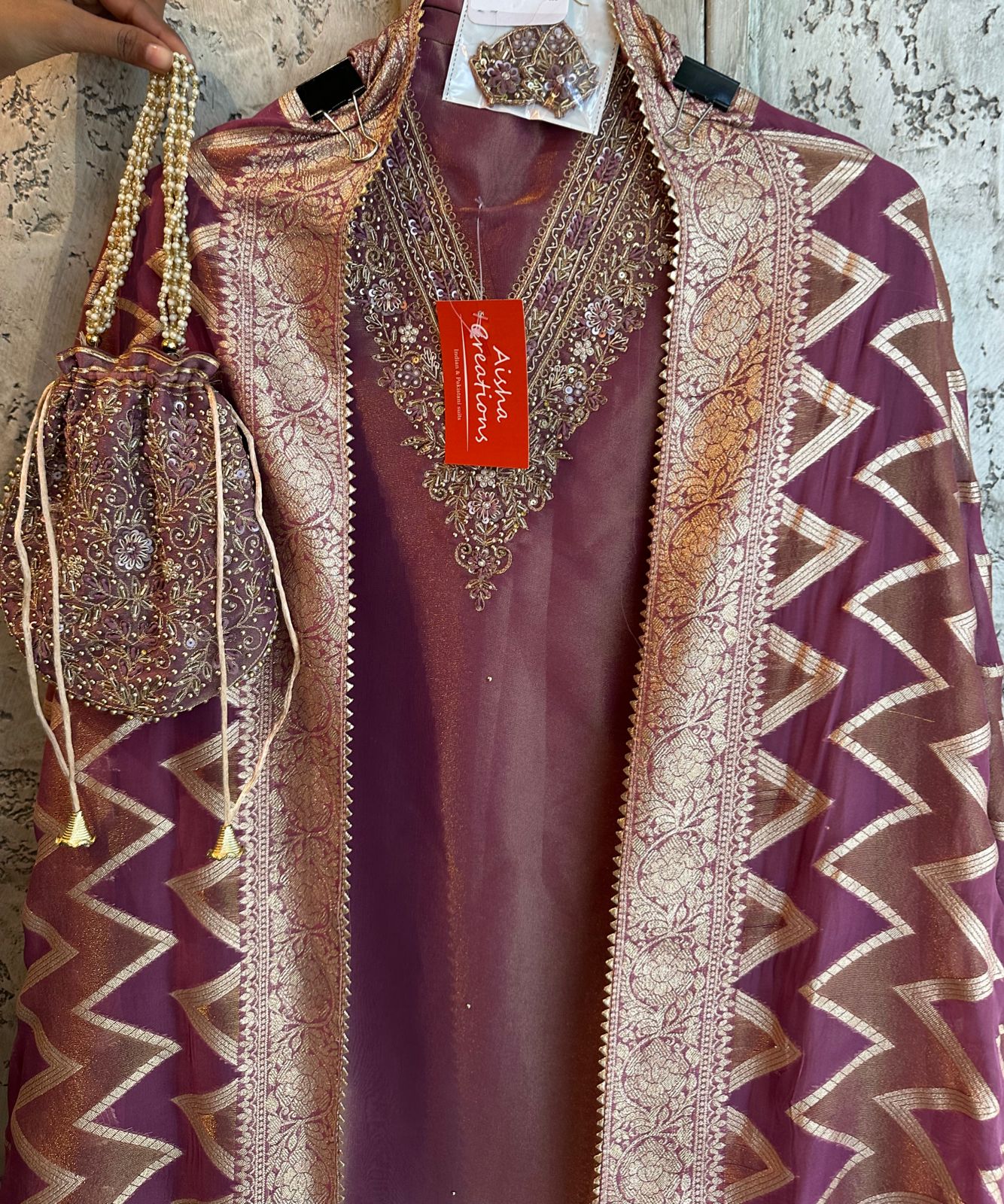 Pure shimmery Jacquard unstitched full size kurta with very gorgeous neckline