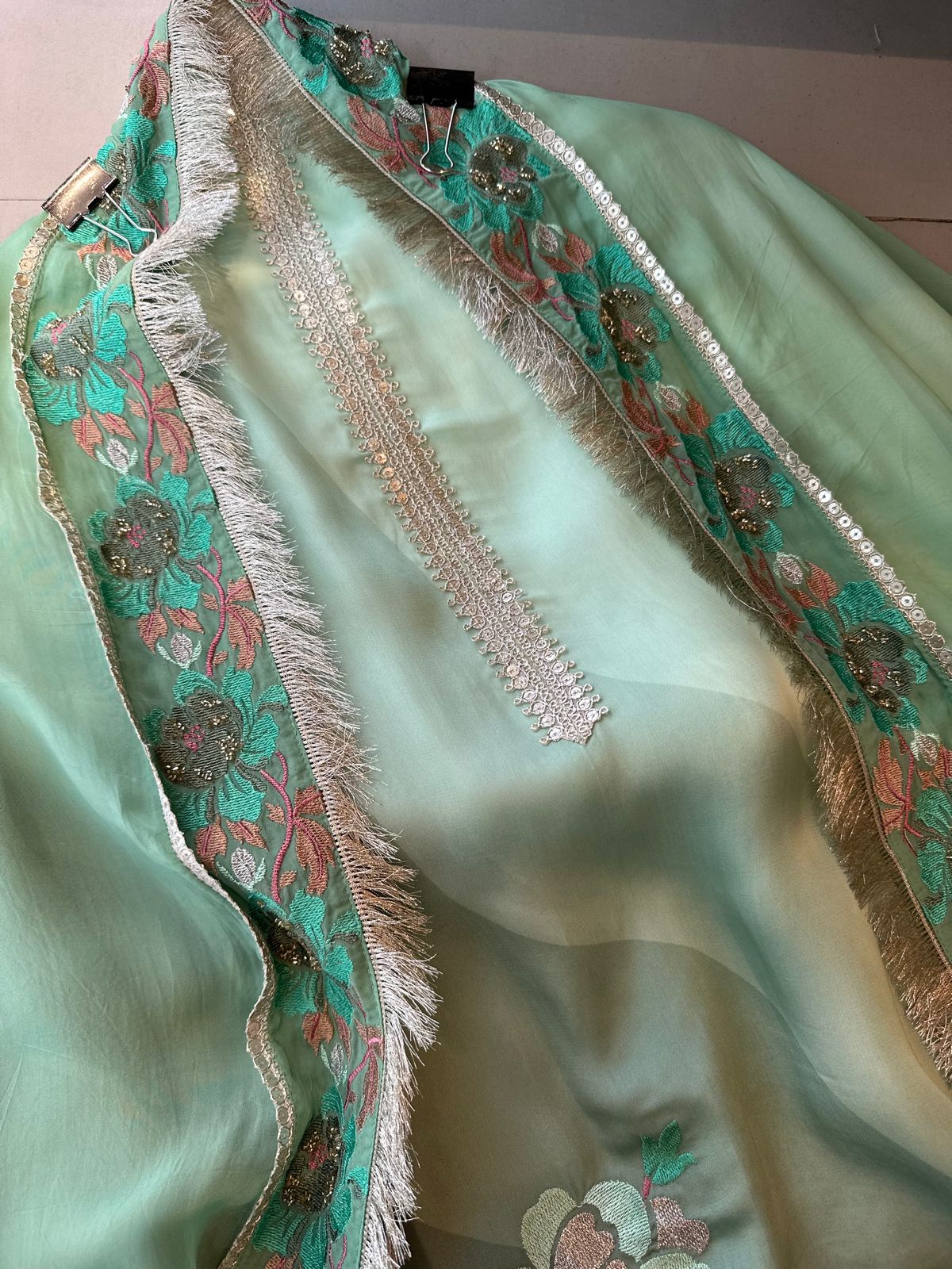 Pure Satin silk tri colour shirt very very soft and completely unstitched