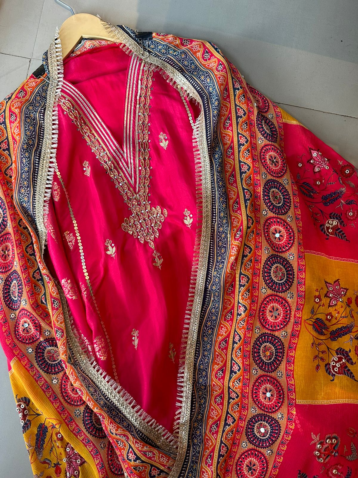 Pure mulberry Silk shirt with designer unstitched shirt concept with embroidered booties and side Pannel has banarsi work