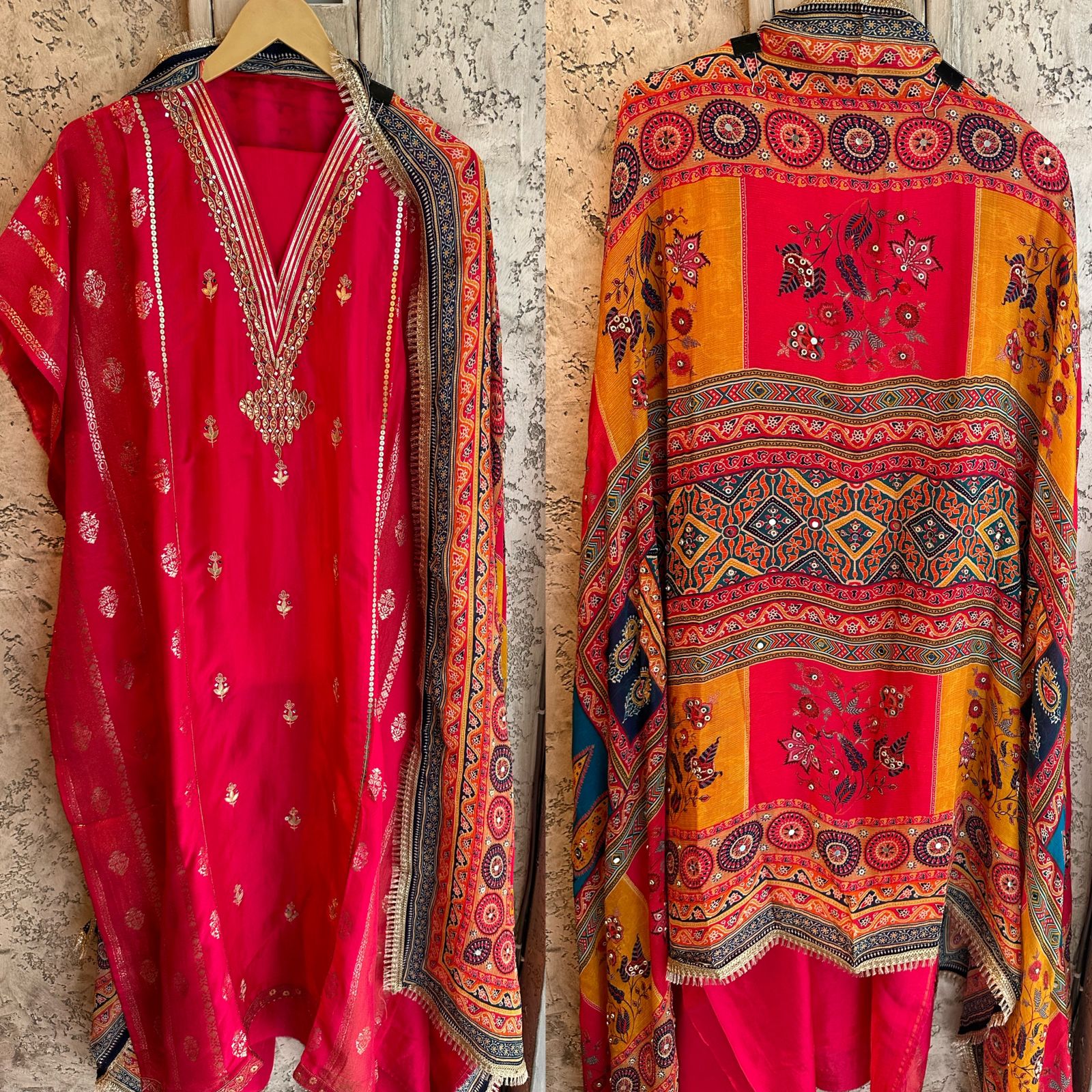 Pure mulberry Silk shirt with designer unstitched shirt concept with embroidered booties and side Pannel has banarsi work