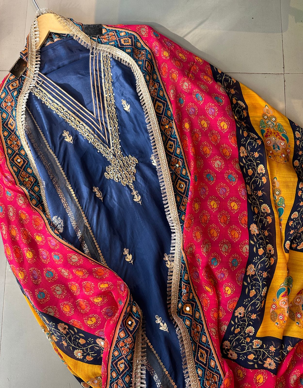 Pure mulberry Silk shirt with designer unstitched shirt concept with embroidered booties and side Pannel has banarsi work