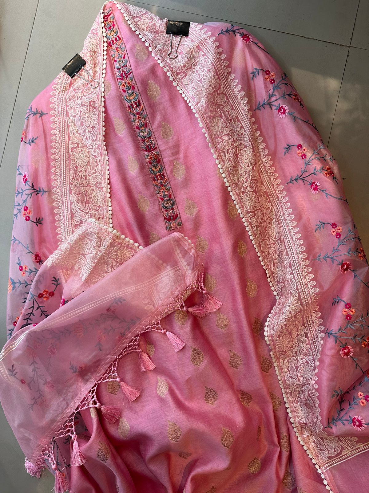 Pure cotton silk very smart shirt with weaved booties overall (Full size unstitched shirt)