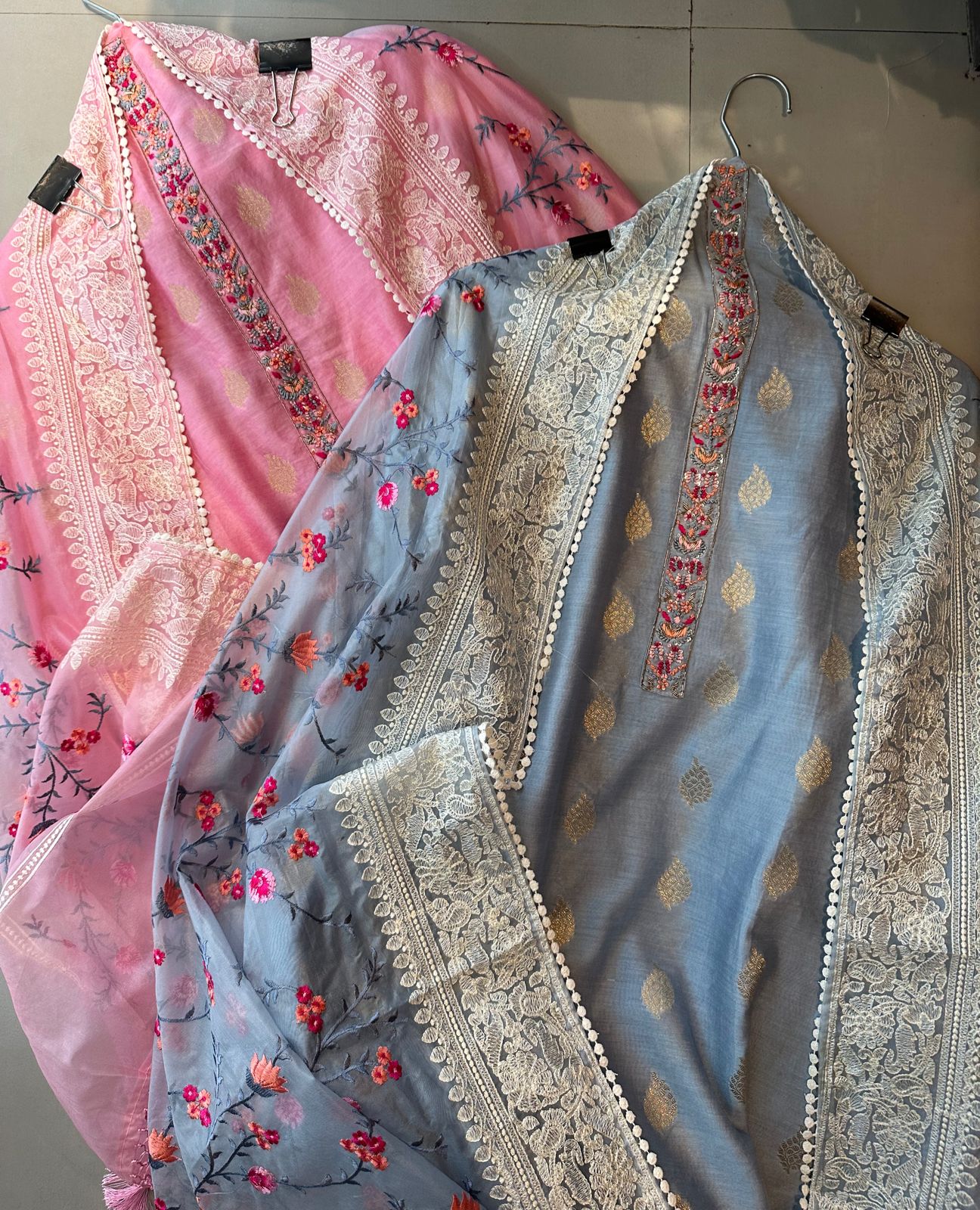 Pure cotton silk very smart shirt with weaved booties overall (Full size unstitched shirt)