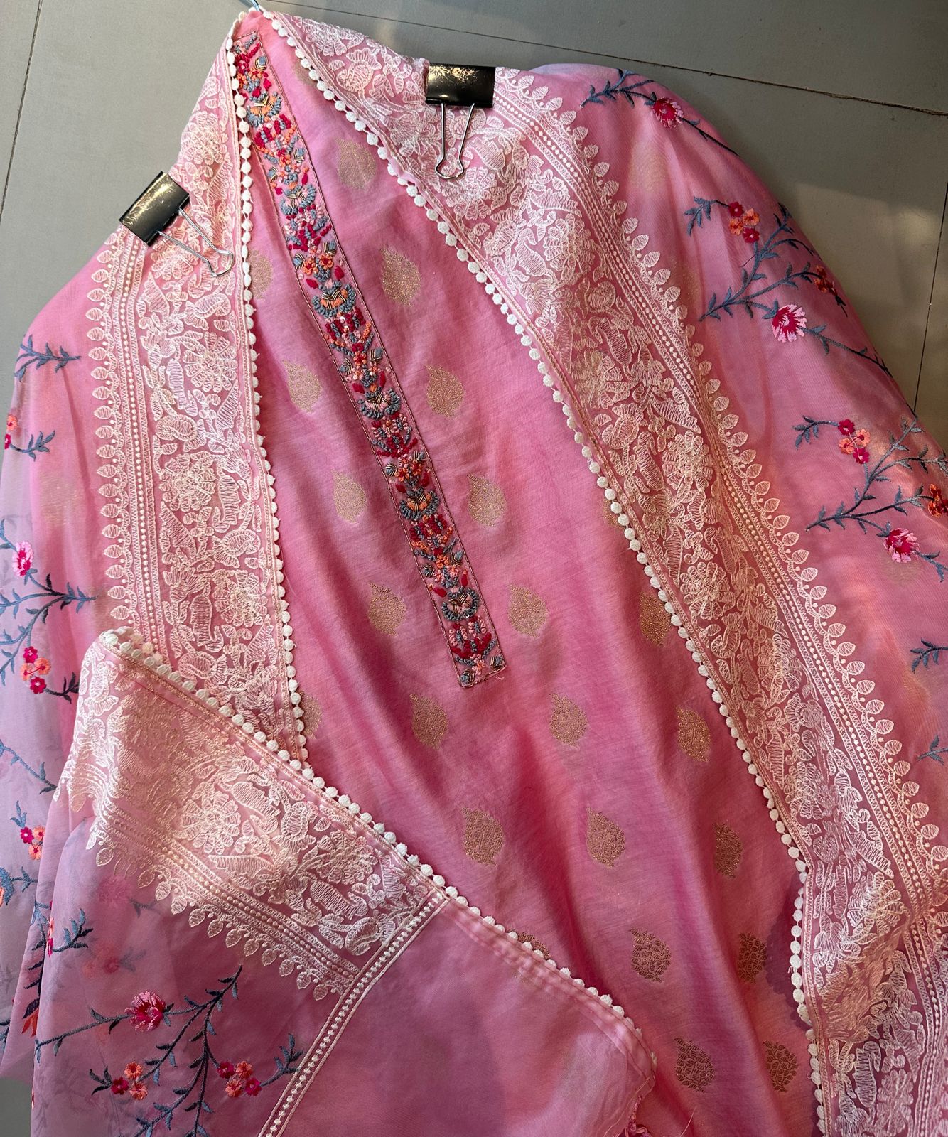 Pure cotton silk very smart shirt with weaved booties overall (Full size unstitched shirt)