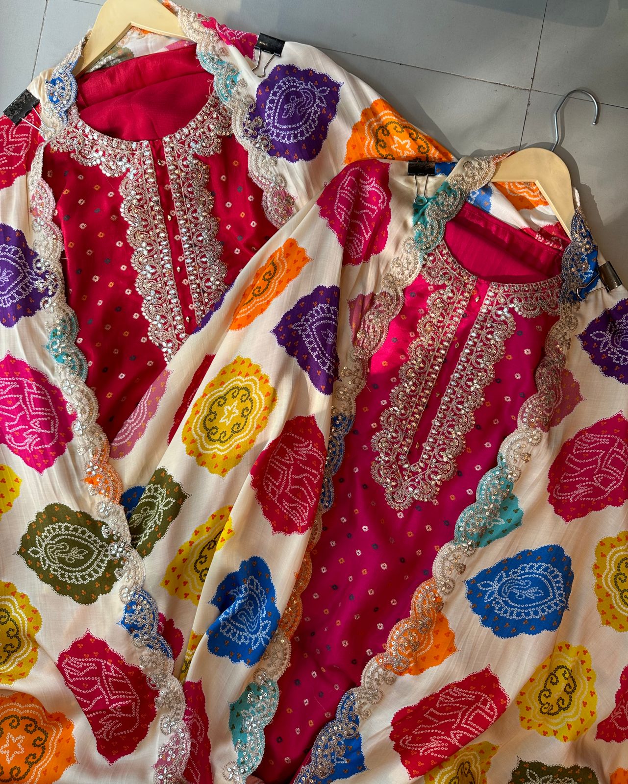 Pure russian silk unstitched shirt with beautiful print plus embroidery on neck