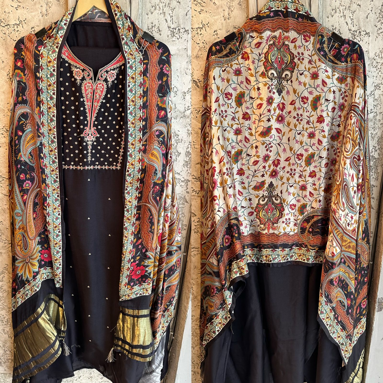 Pure silk shirt with very prettt Neckwork Rest the shirt is plain