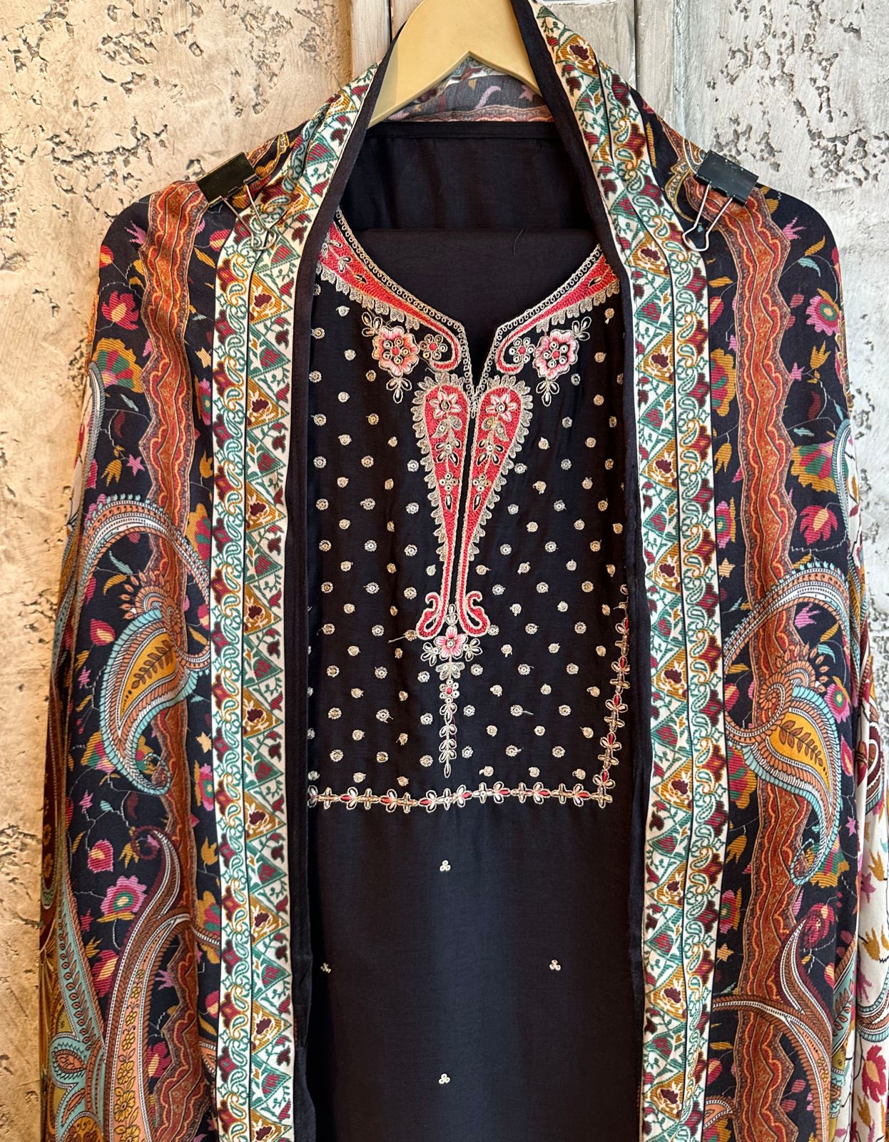 Pure silk shirt with very prettt Neckwork Rest the shirt is plain