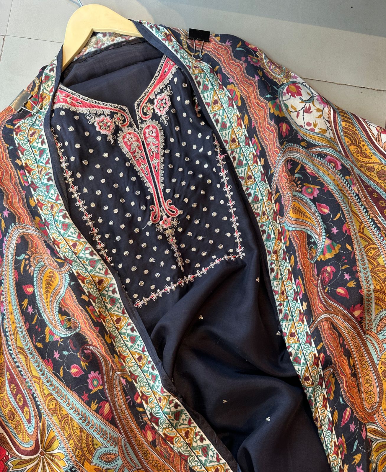 Pure silk shirt with very prettt Neckwork Rest the shirt is plain