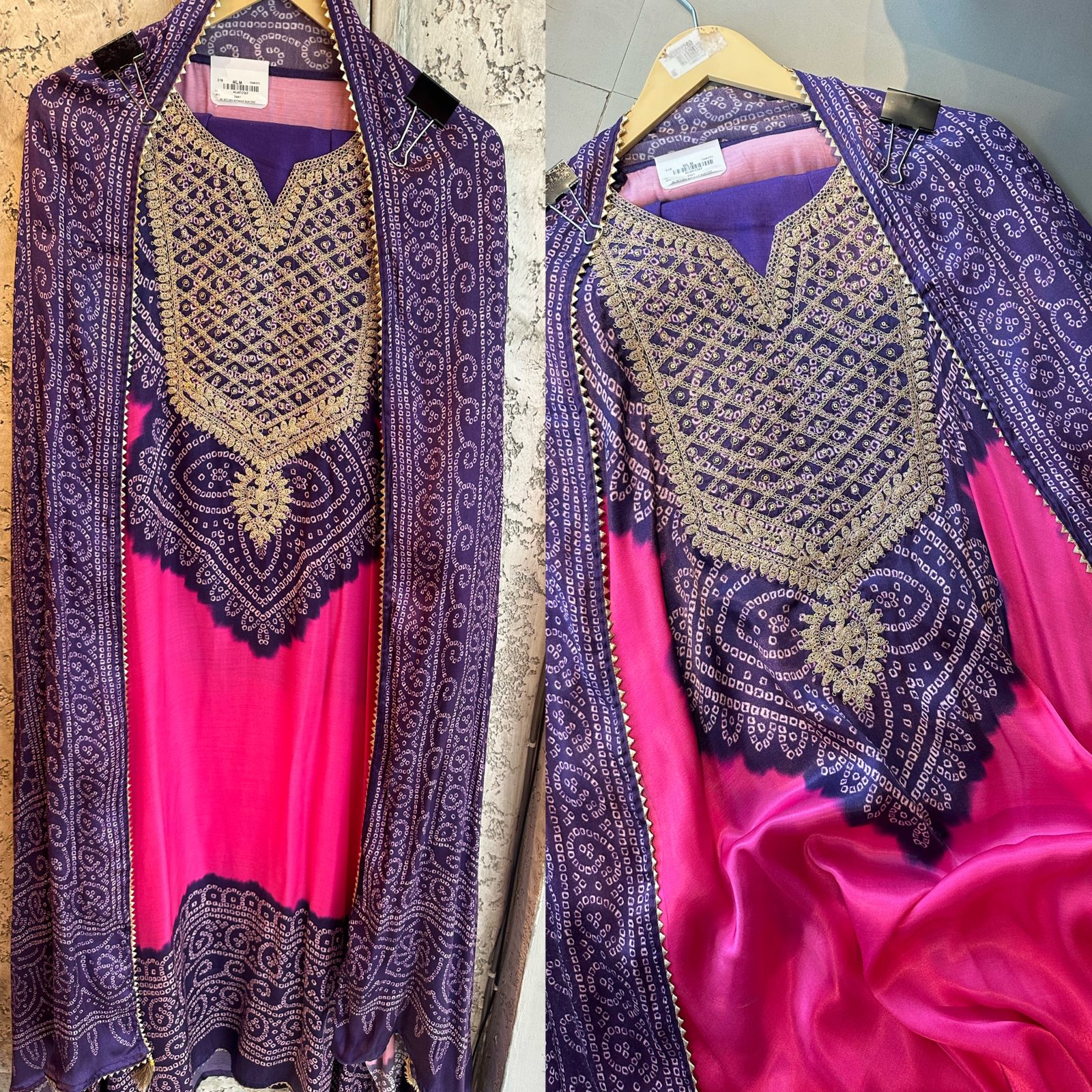 Pure GAJJI silk Unstitched full size Suit with very gorgeous Dori work on the neckline