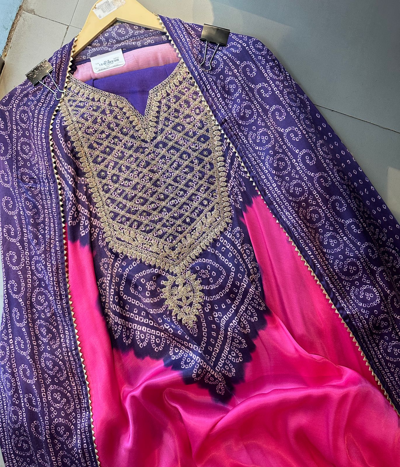 Pure GAJJI silk Unstitched full size Suit with very gorgeous Dori work on the neckline