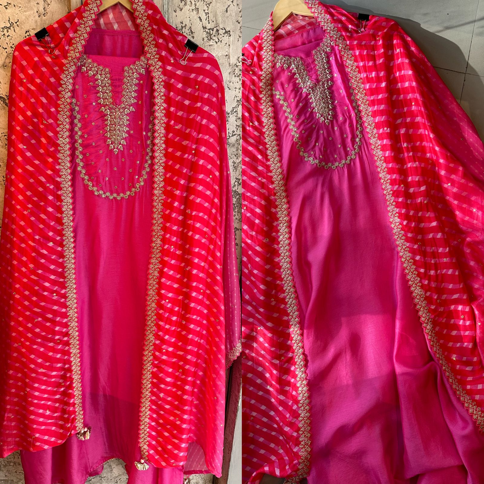 Plain silk shirt with dabka work embellished with Pearl and sequence