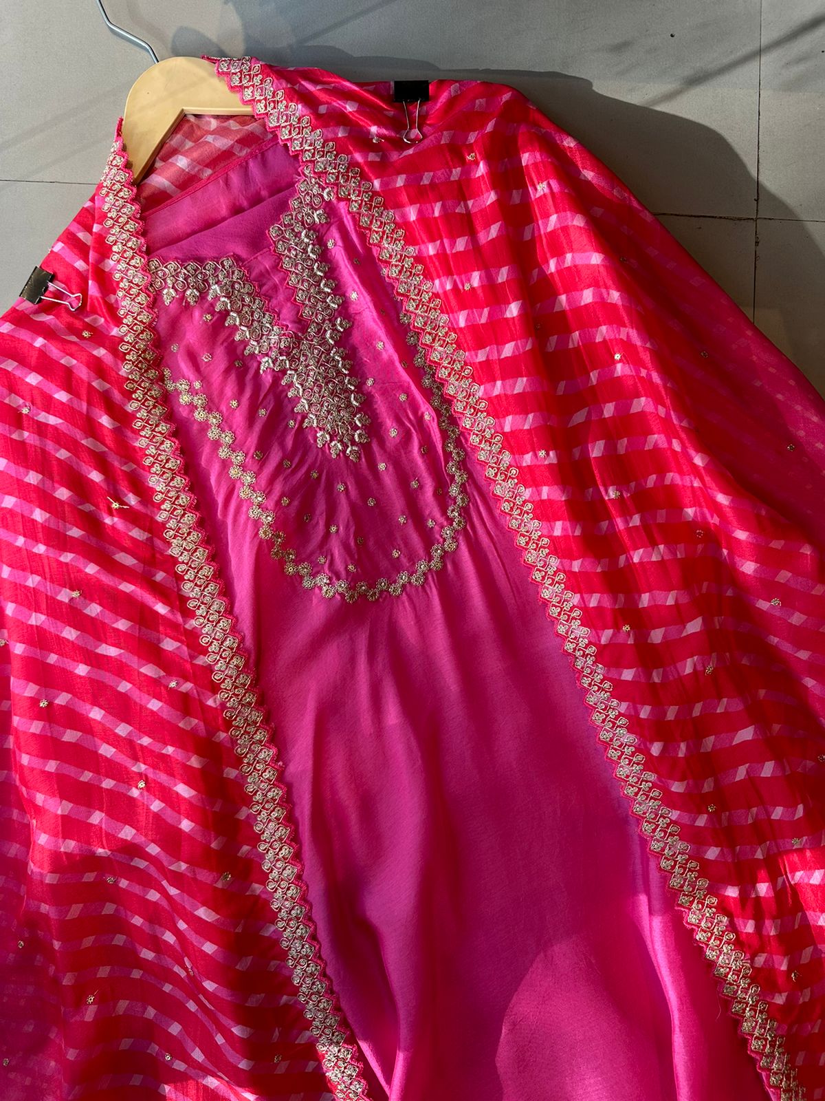Plain silk shirt with dabka work embellished with Pearl and sequence