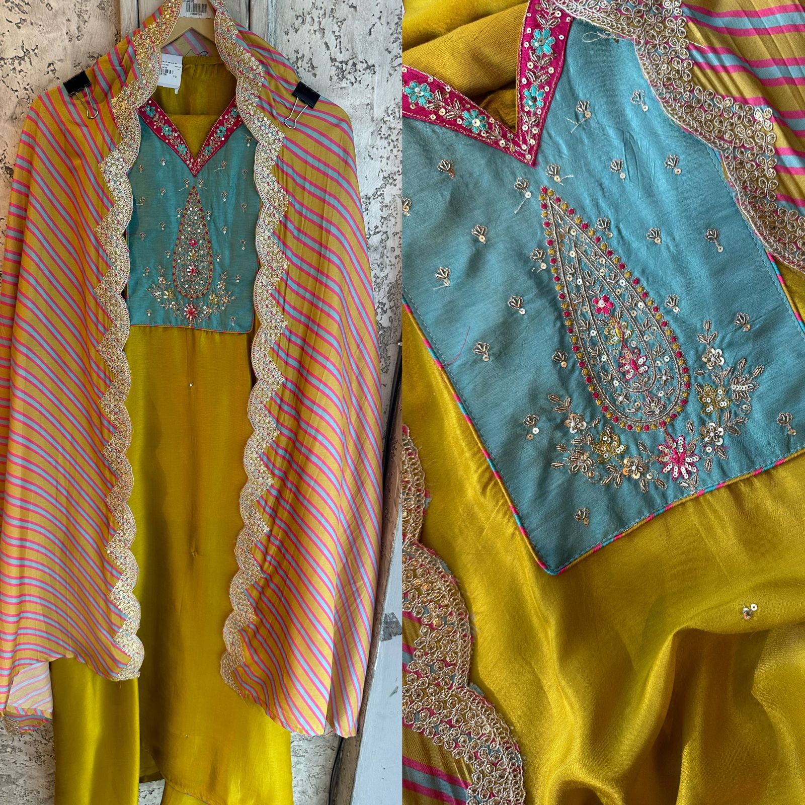 Pure Mulberry silk shirt Yellow in colour with designer neckline