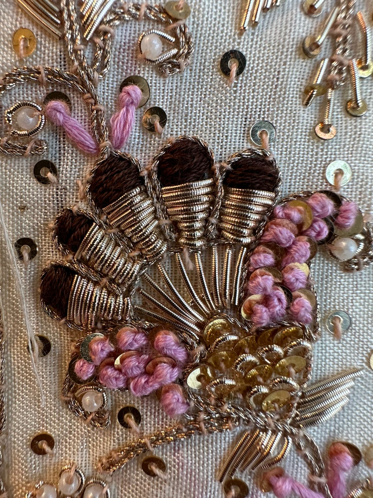 Embroidered organza full size shirt with dabka handwork on the neckline