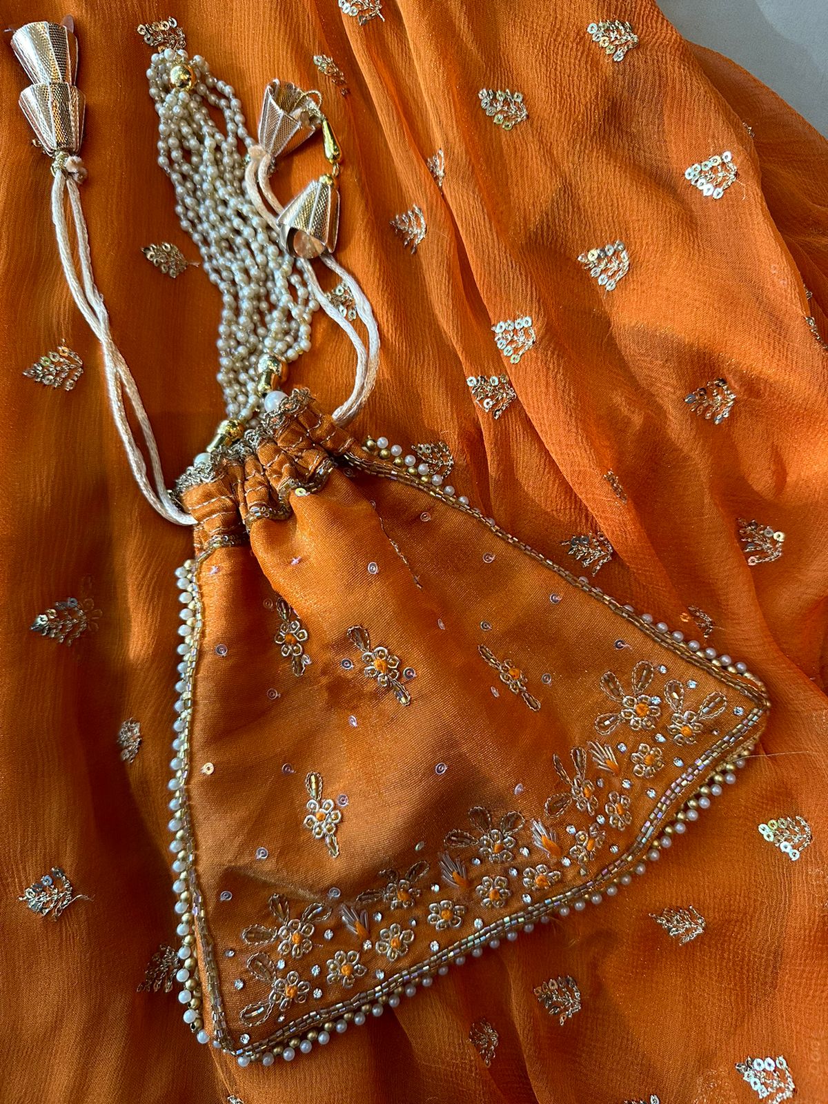 Tissue unstitched full size shirt with neck embroidery done (Unstitched shirt)