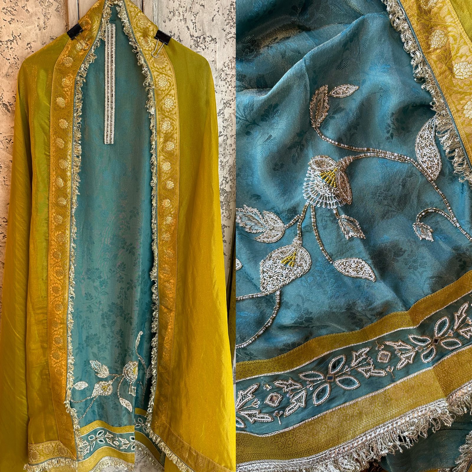Beautiful self weaved Shirts on soft silk fabric with handwork Patti on the neck