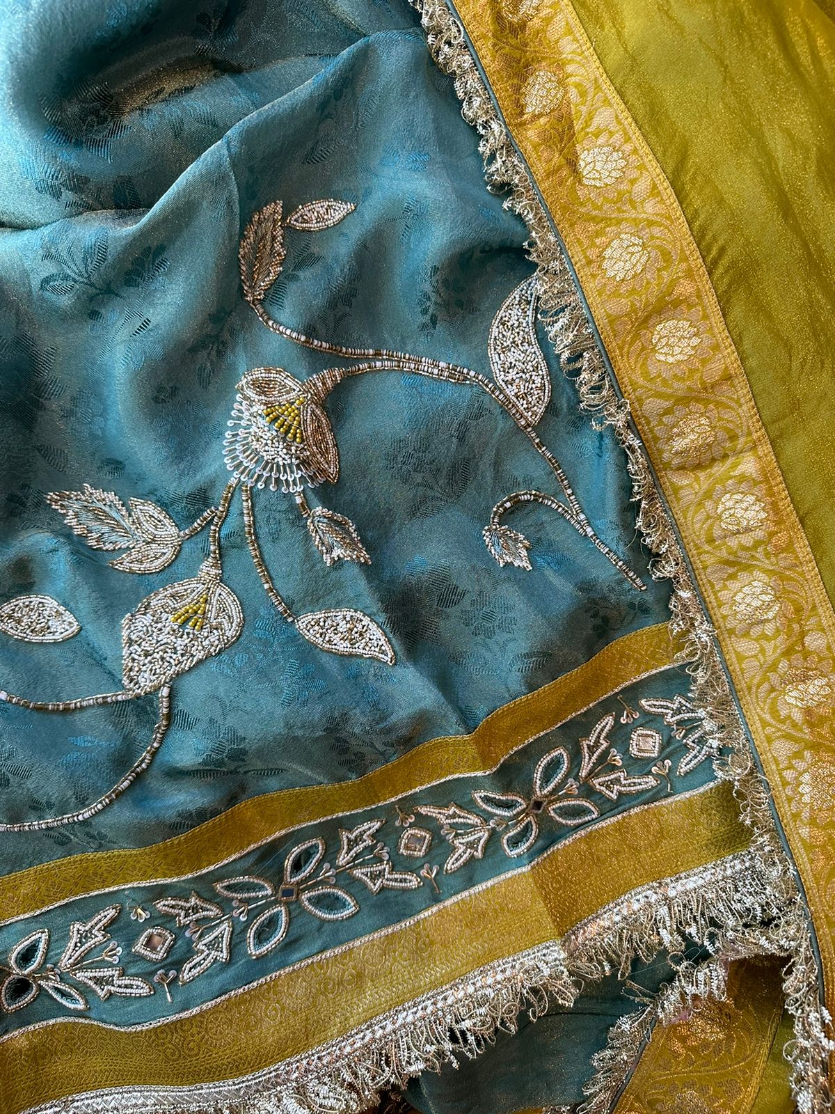 Beautiful self weaved Shirts on soft silk fabric with handwork Patti on the neck