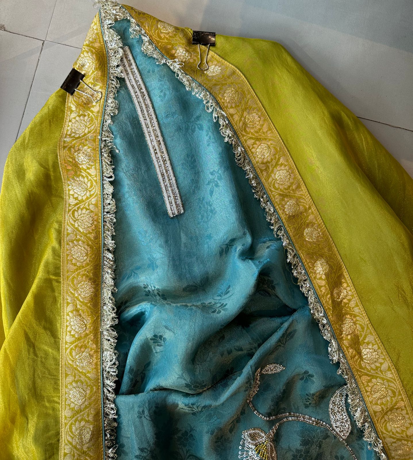 Beautiful self weaved Shirts on soft silk fabric with handwork Patti on the neck