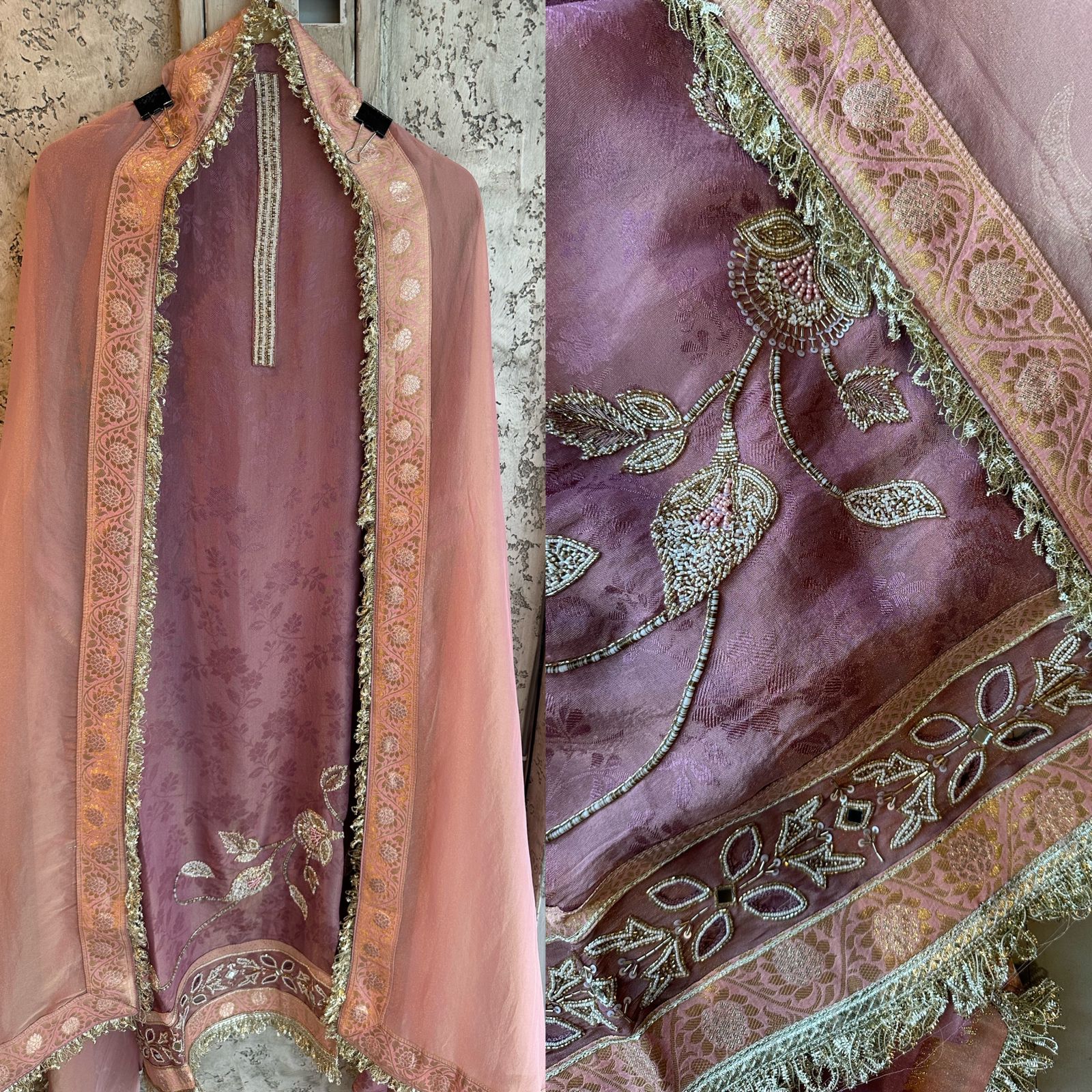 Beautiful self weaved Shirts on soft silk fabric with handwork Patti on the neck