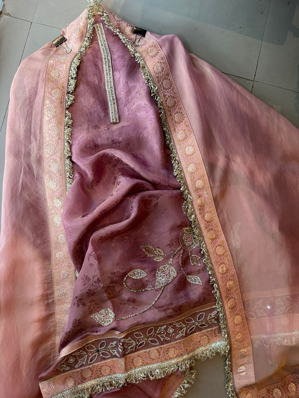 Beautiful self weaved Shirts on soft silk fabric with handwork Patti on the neck