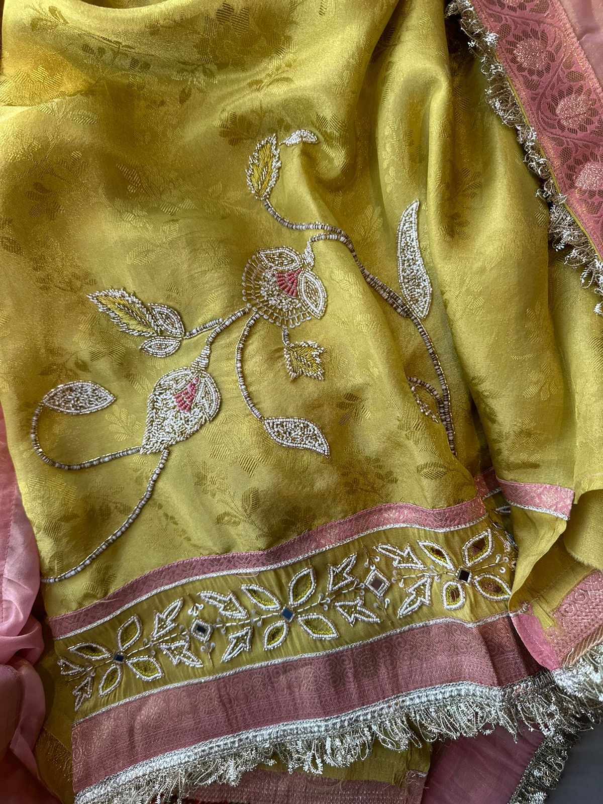 Beautiful self weaved Shirts on soft silk fabric with handwork Patti on the neck