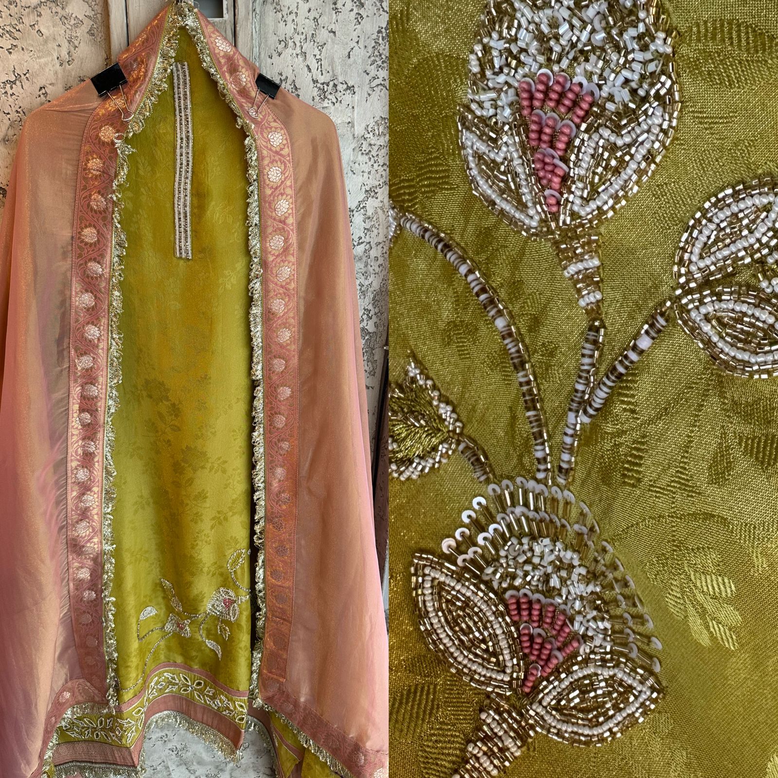 Beautiful self weaved Shirts on soft silk fabric with handwork Patti on the neck