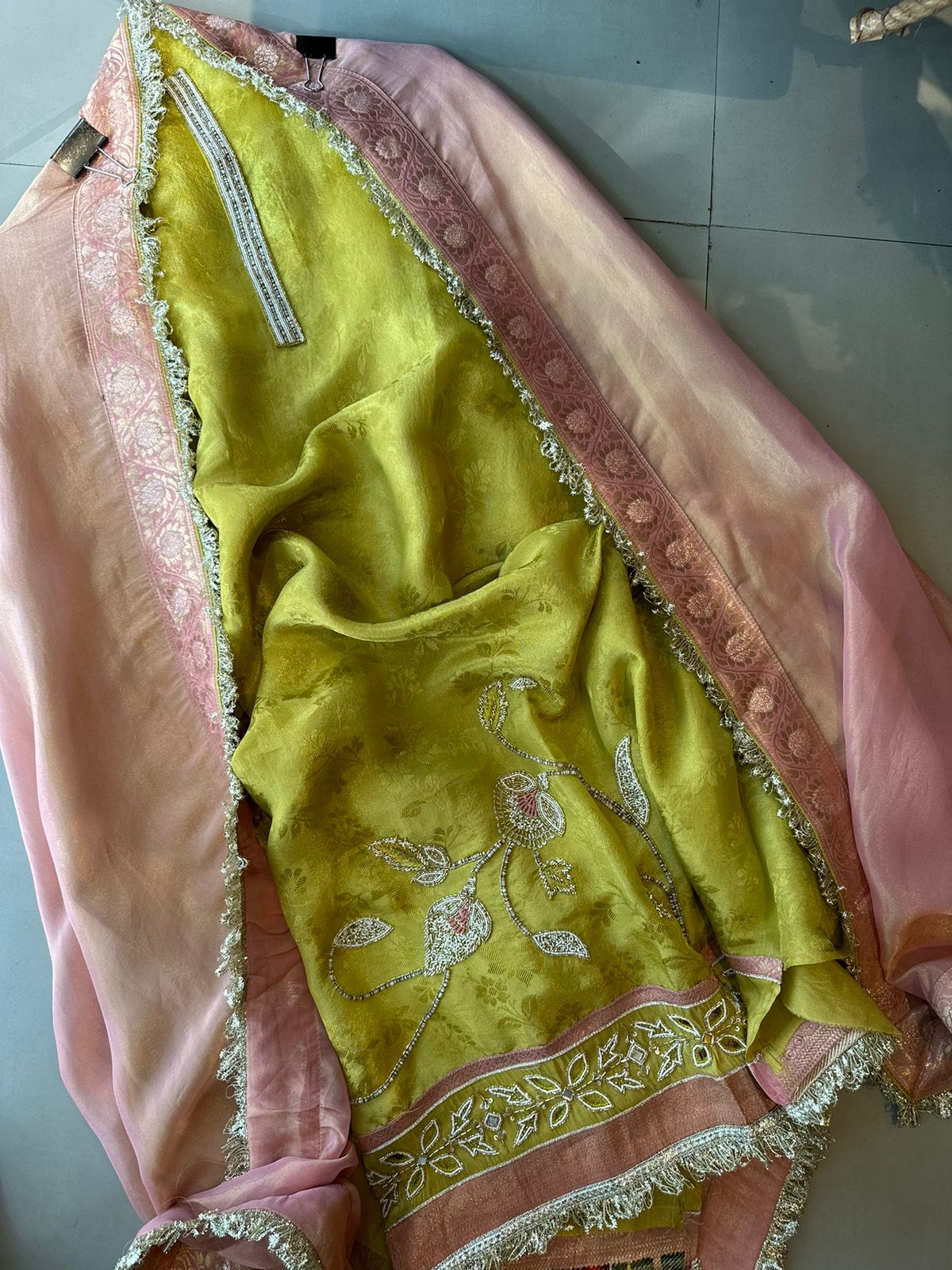 Beautiful self weaved Shirts on soft silk fabric with handwork Patti on the neck