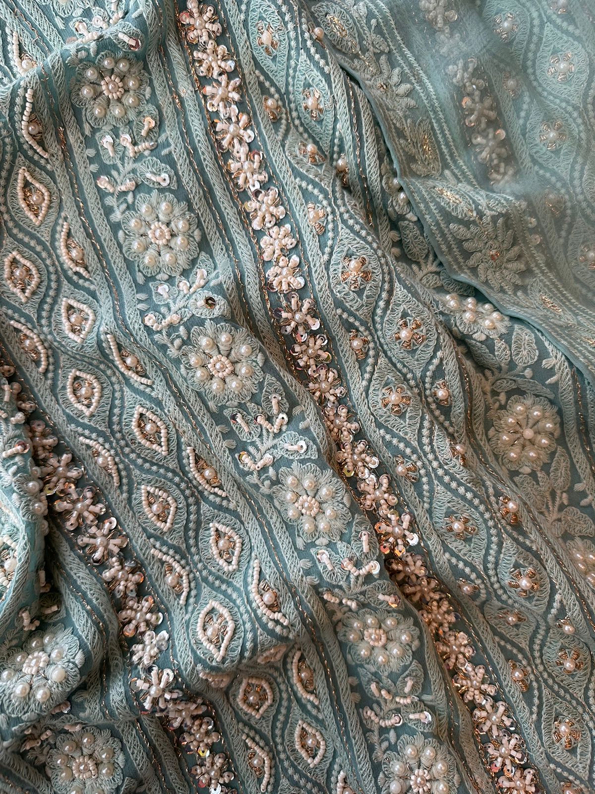 Pure Georgette Suits with Handwork done (Pearl work) with Pure chiffon