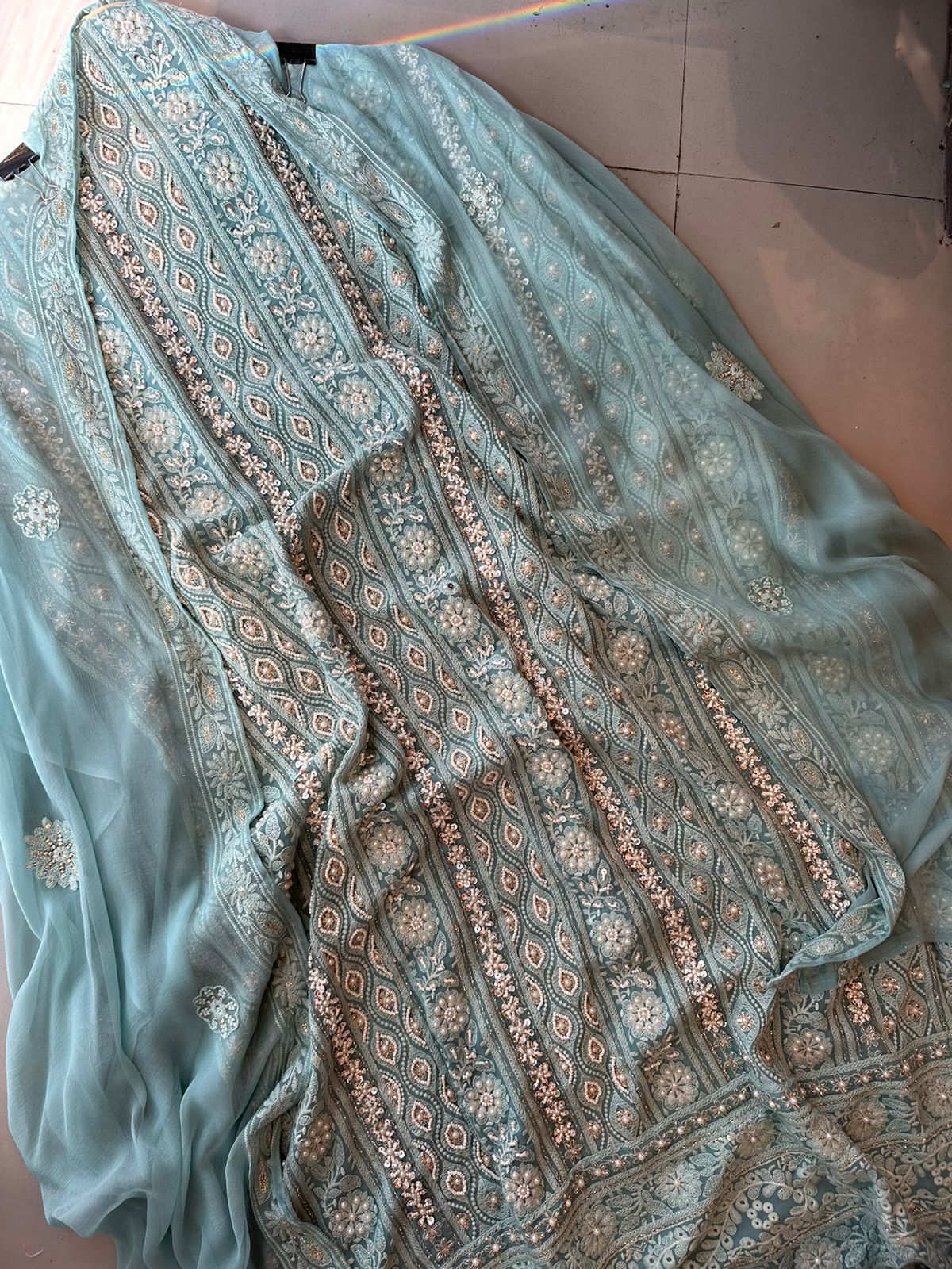 Pure Georgette Suits with Handwork done (Pearl work) with Pure chiffon