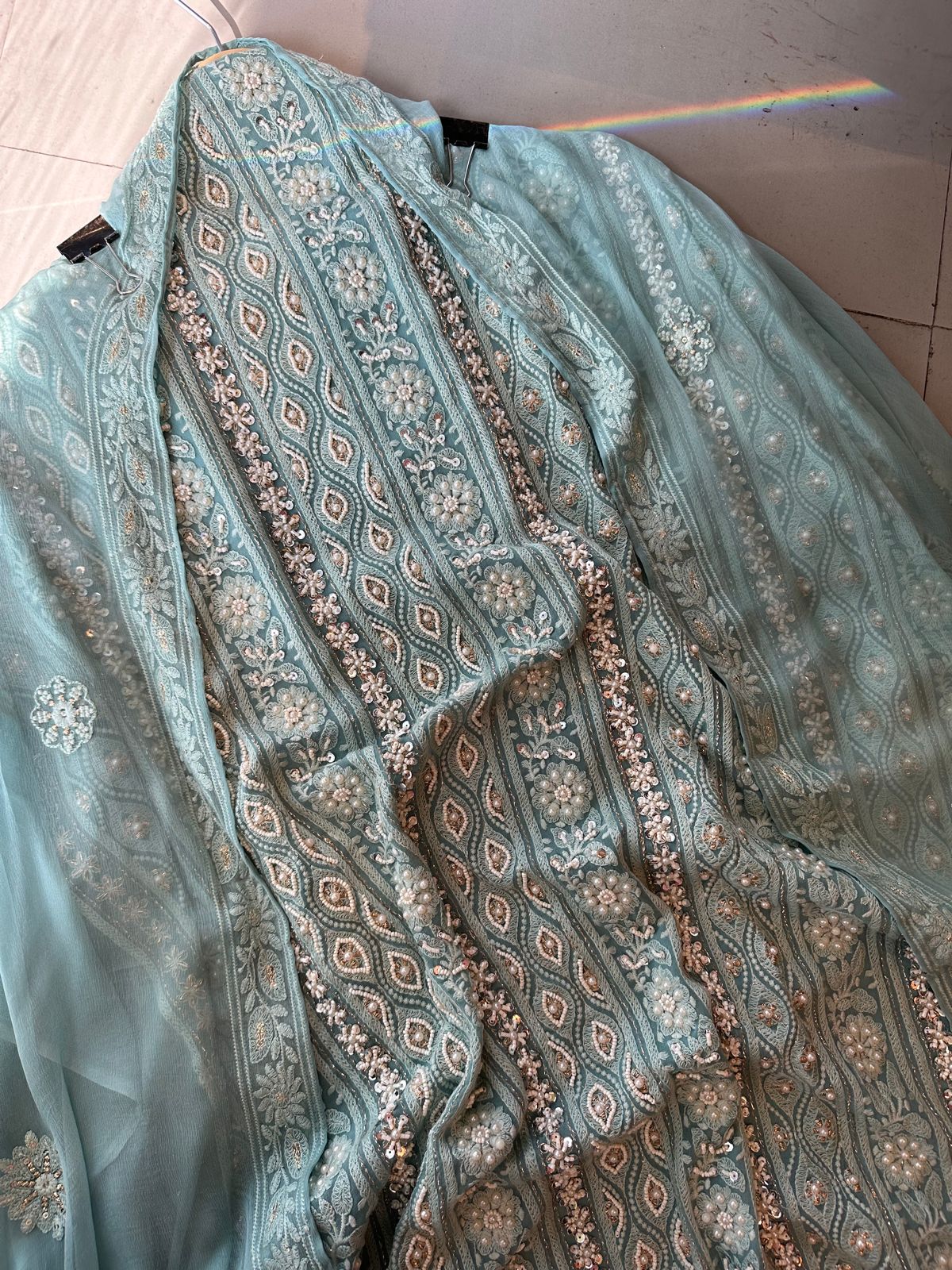 Pure Georgette Suits with Handwork done (Pearl work) with Pure chiffon