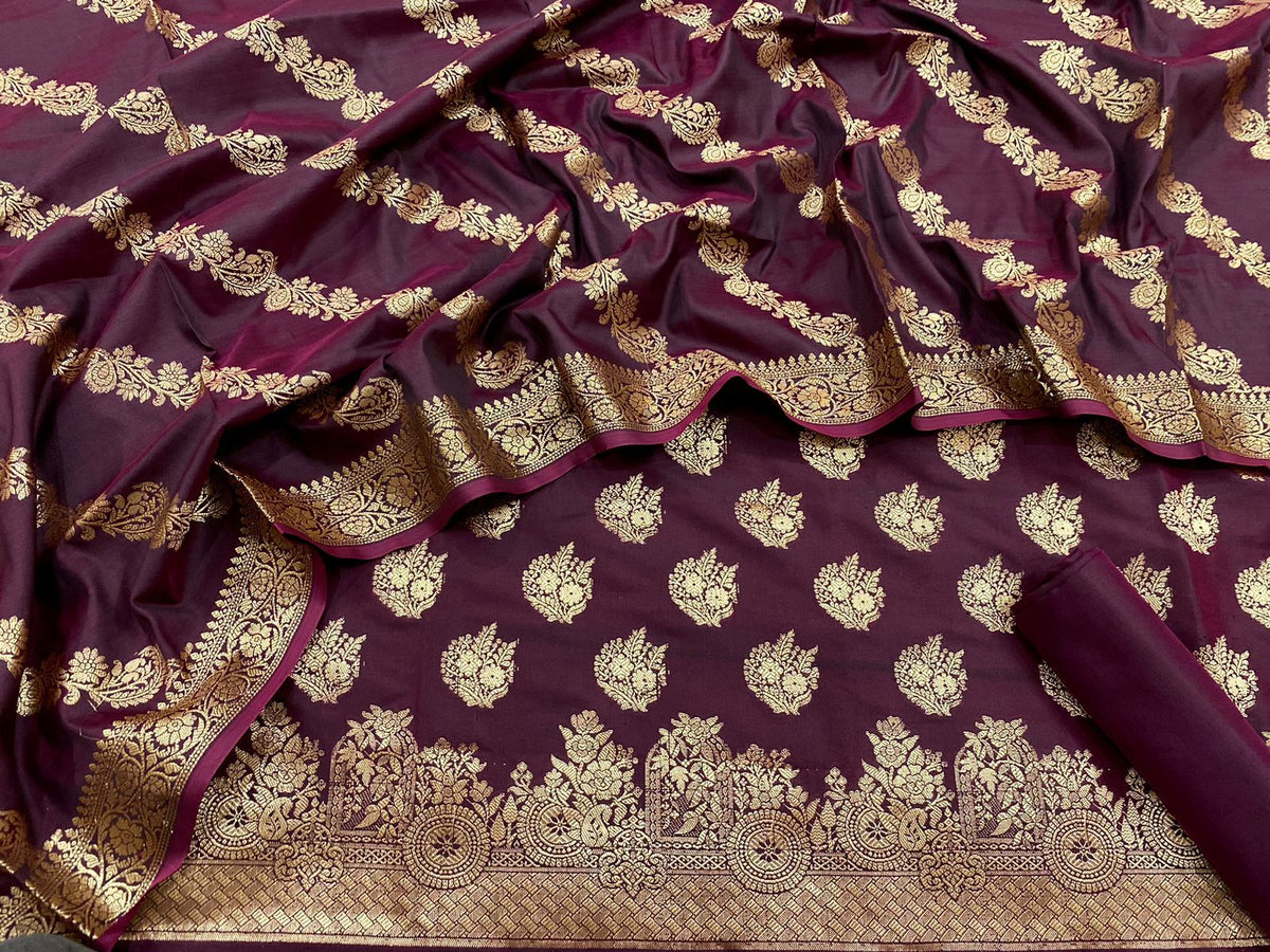 Banarasi Zari Booti Weaved Silk Suit 2.5 mtr