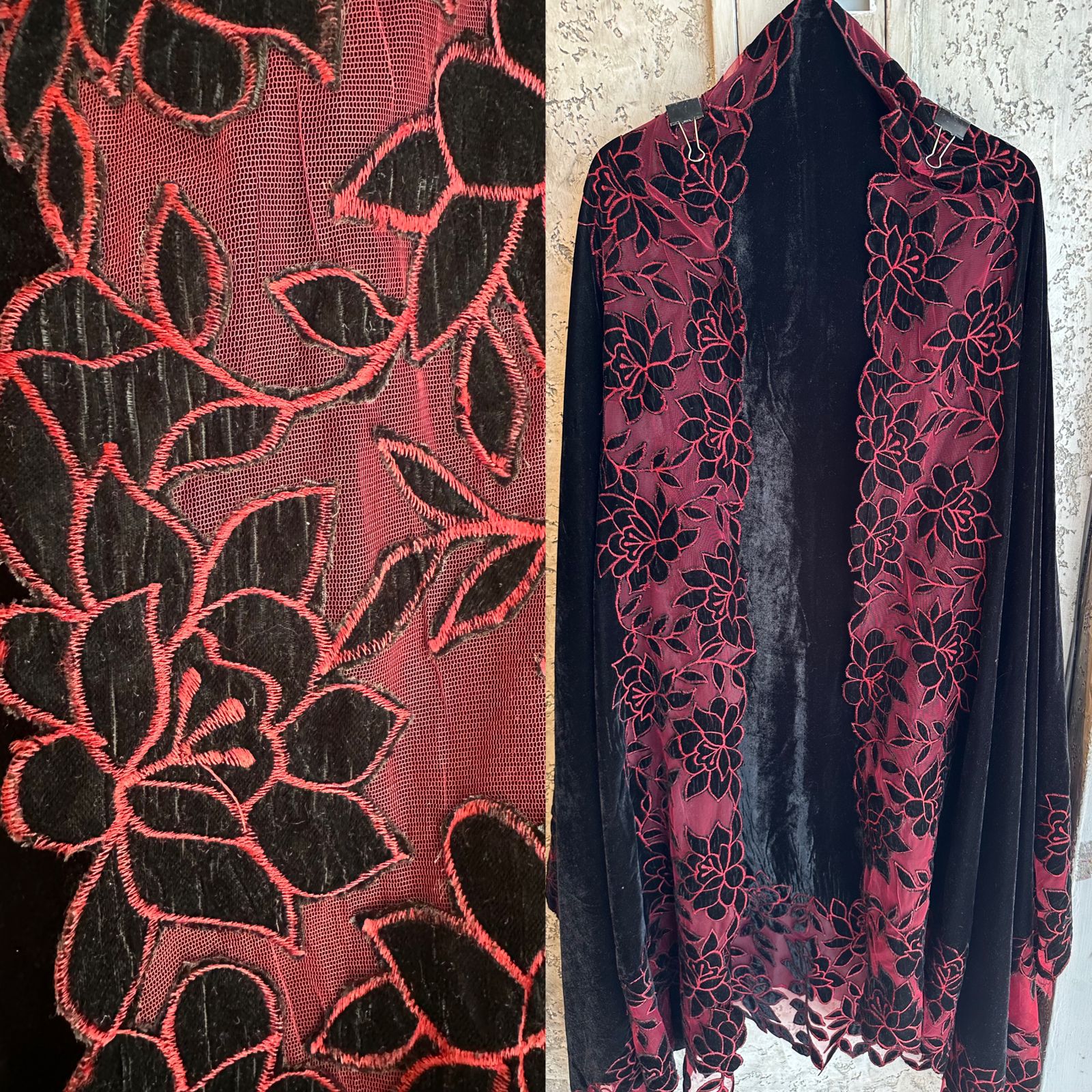 Plain velvet unstitched full size shirt with very beautiful Cutwork Applique work done