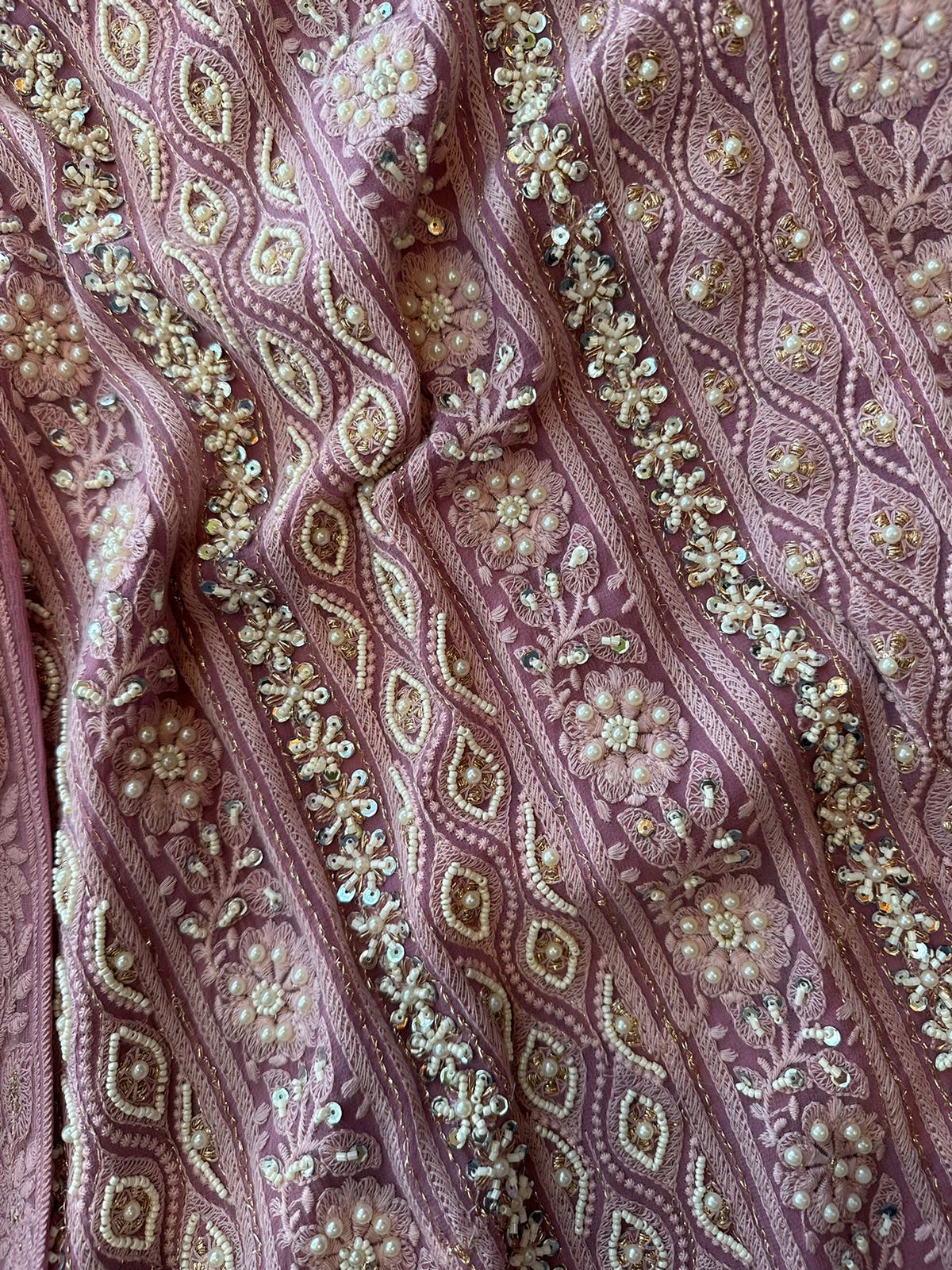 Pure Georgette Suits with Handwork done (Pearl work) with Pure chiffon embroidered Dupatta