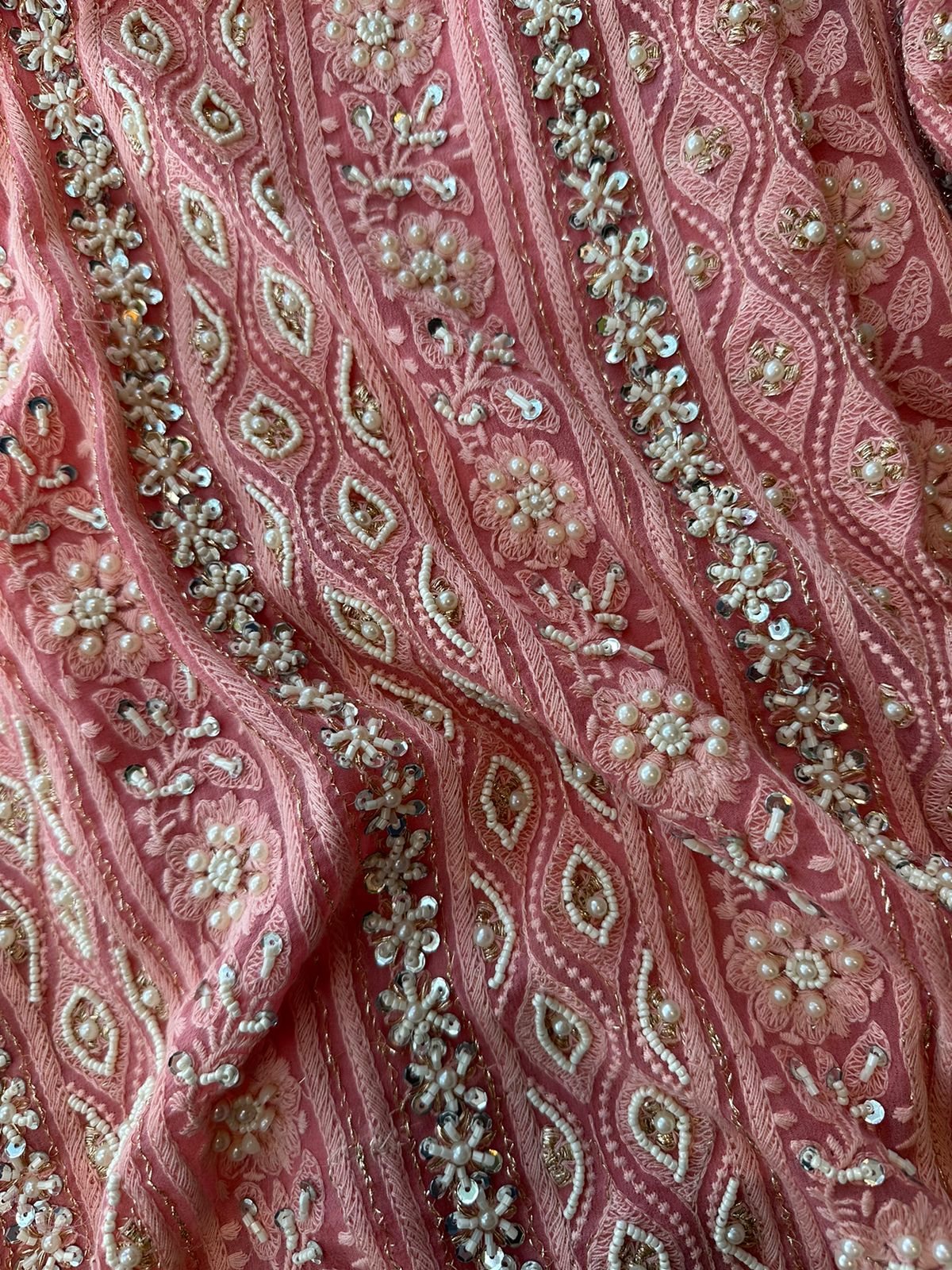 Pure Georgette Suits with Handwork done (Pearl work) with Pure chiffon embroidered Dupatta