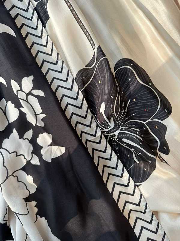 Pure silk shirt unstitched and full size shirt with very Beautiful handwork highlights on the neckline