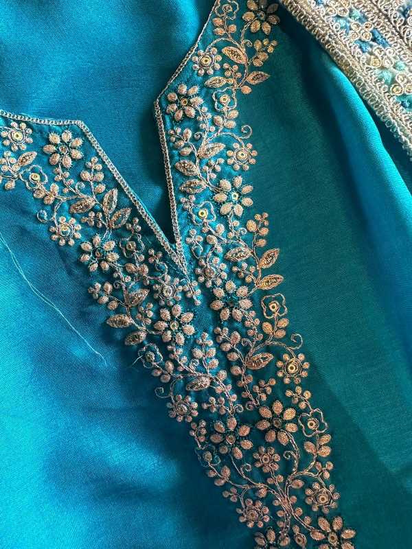Pure silk shirt with very smart Dori and sequence embroidered neckline