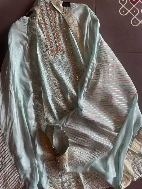 Soft and pure Georgette lakhnavi embroidered shirt with sequence and zari works