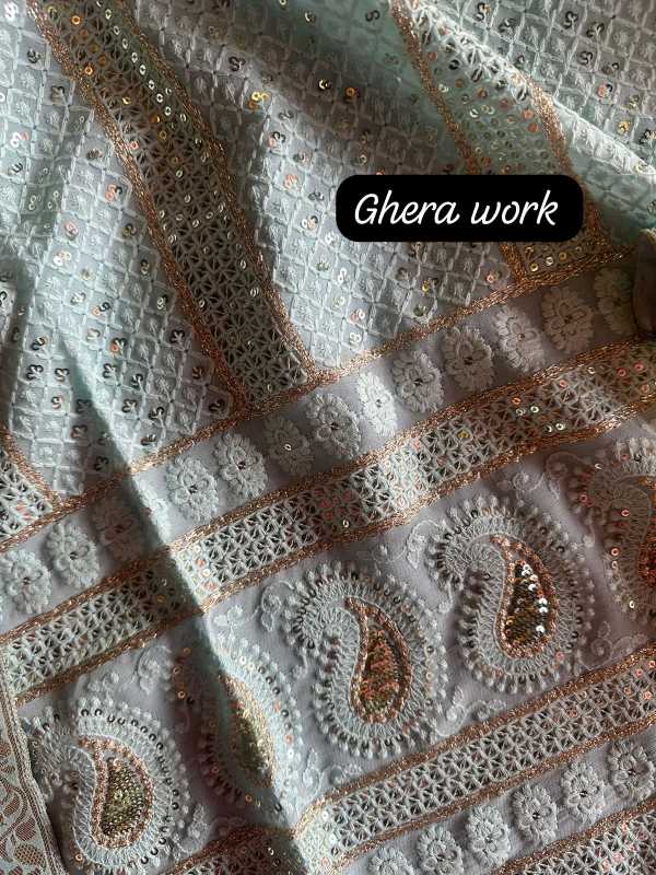 Soft and pure Georgette lakhnavi embroidered shirt with sequence and zari works
